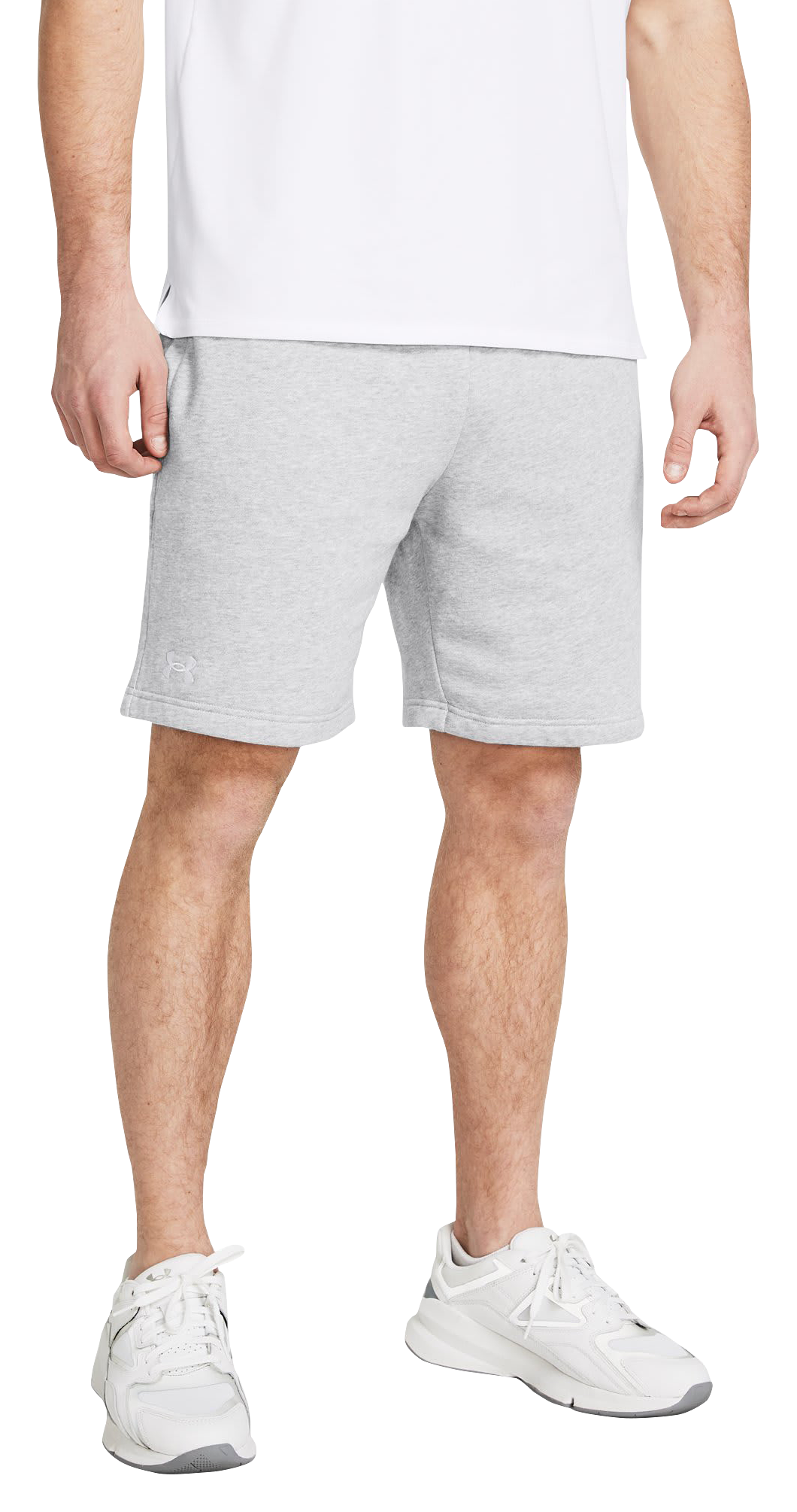 Image of Under Armour Rival Fleece Shorts for Men - Mod Gray Light Heather/White - L