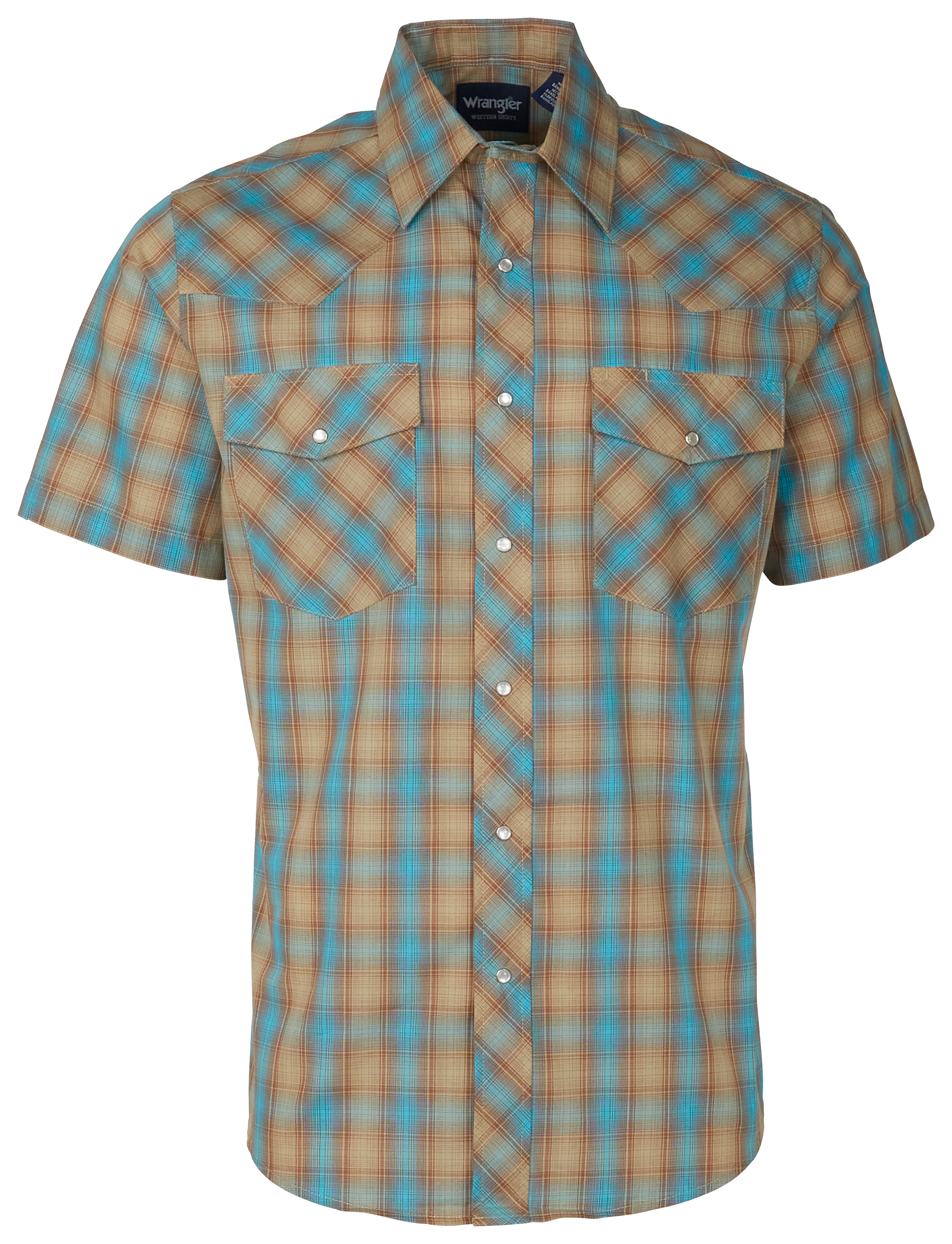 Wrangler Western Snap Plaid Short-Sleeve Shirt for Men - Peacock Blue - L