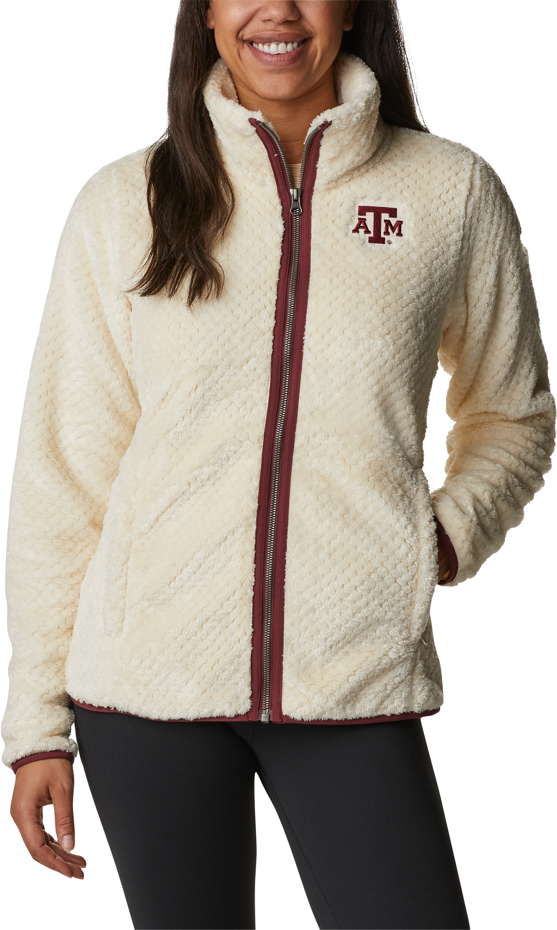 Image of Columbia Collegiate Fire Side II Sherpa Full-Zip Fleece for Ladies - Texas A&ampM University/Chalk - S