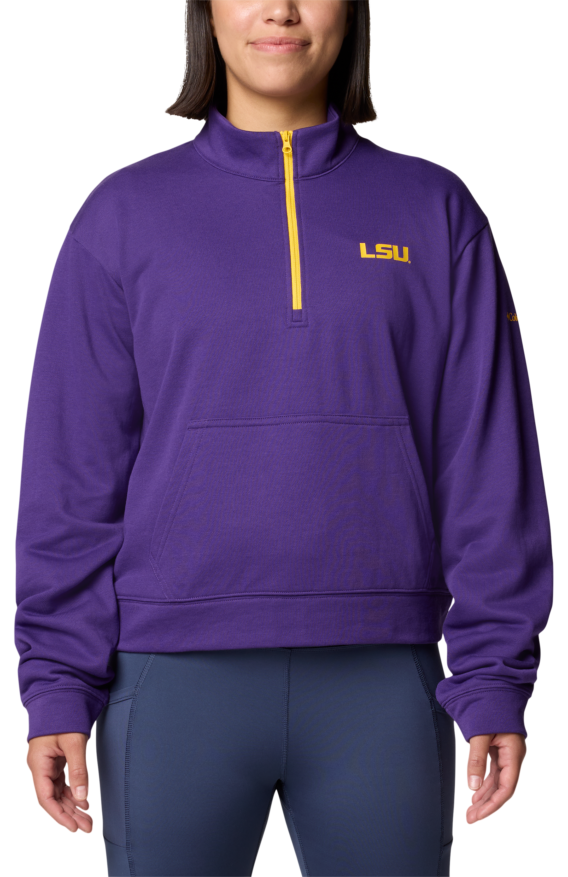 Image of Columbia Collegiate Trek French Terry Half-Zip Pullover for Ladies - Louisiana State Univ/Vivid Purple - S