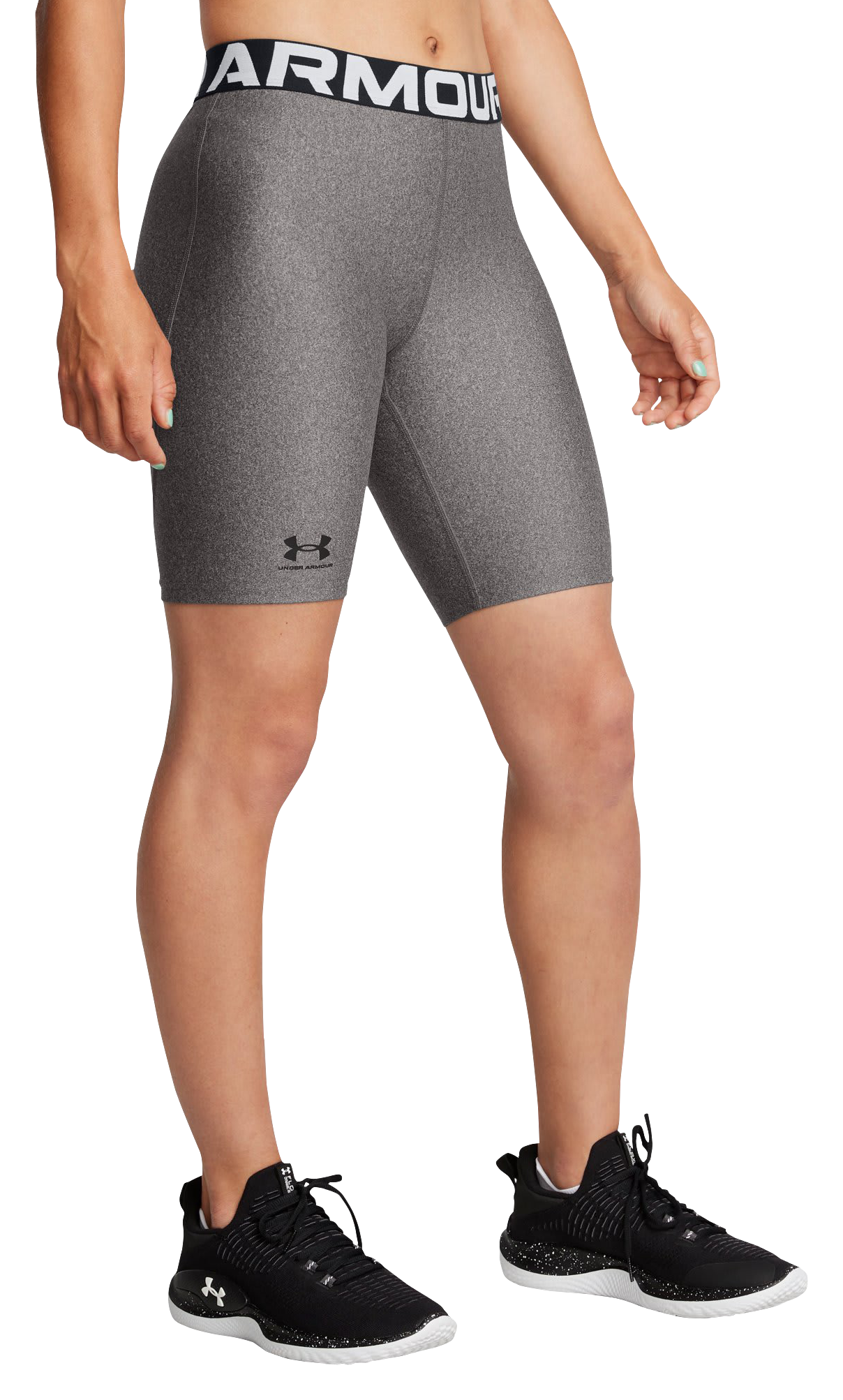 Image of Under Armour HeatGear 8″ Shorts for Ladies - Charcoal Light Heather/Black - XS