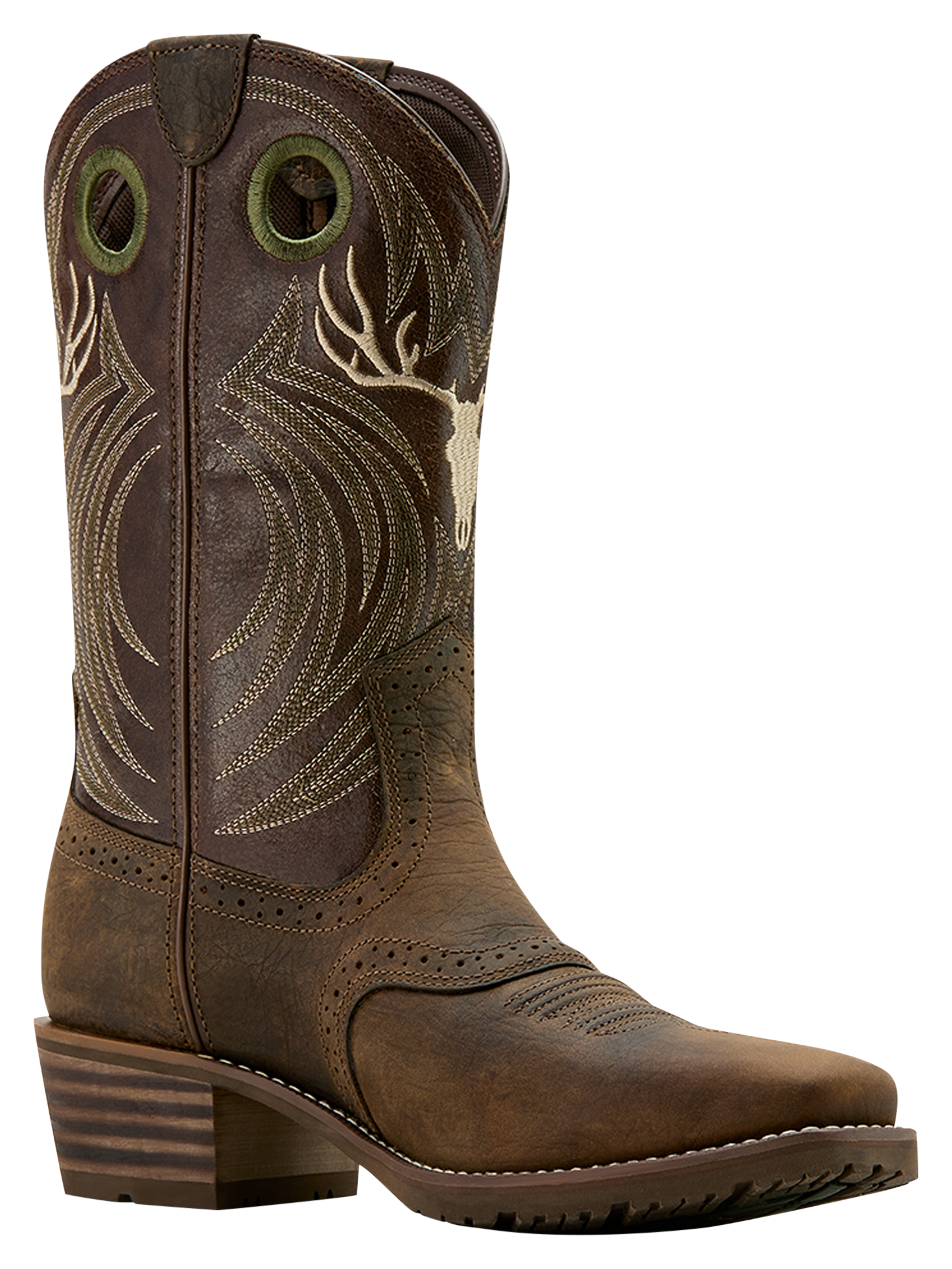 Ariat Hybrid Roughstock Antler Square Toe Western Boots for Men - Wild Taupe - 11M