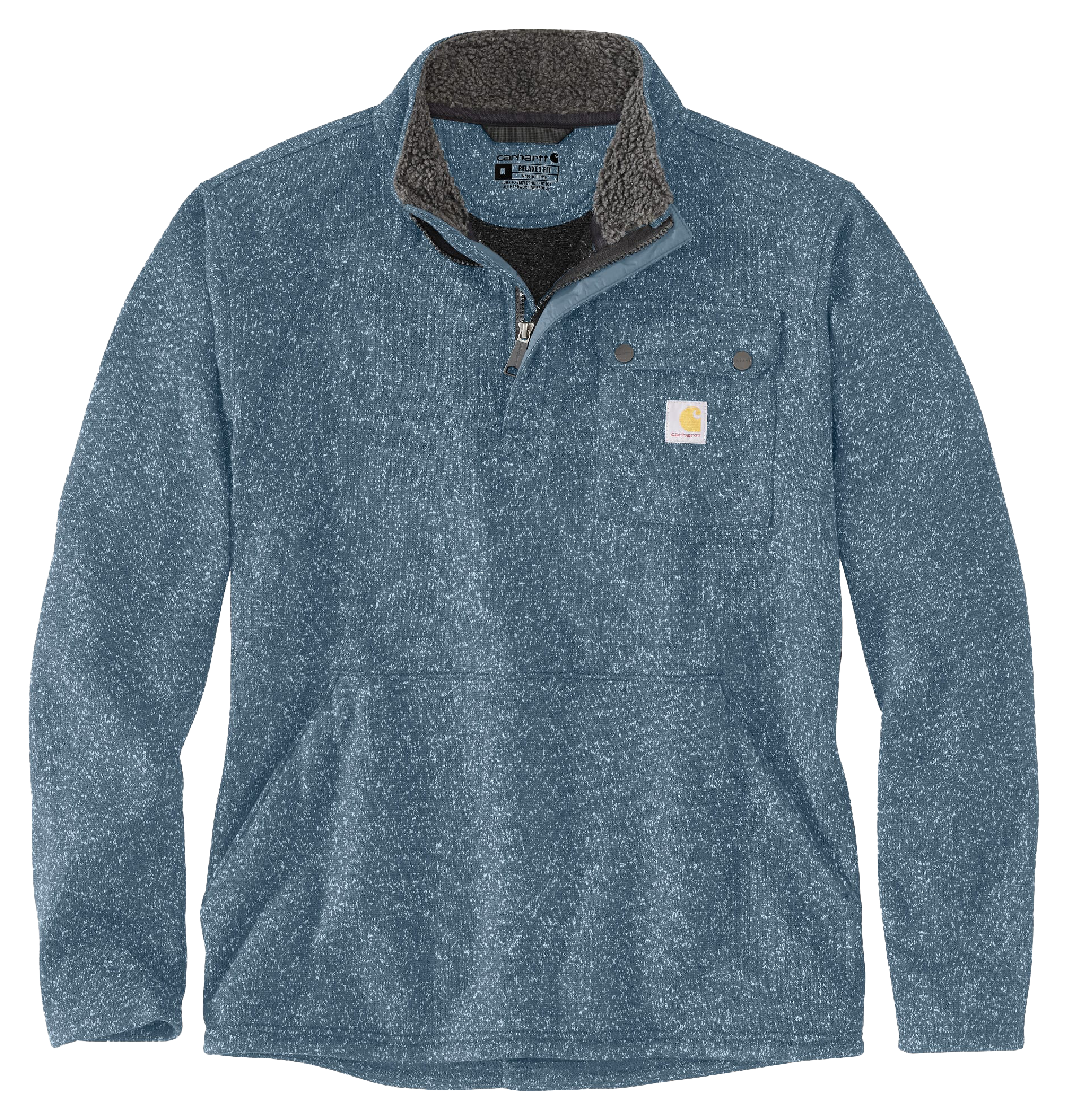 Image of Carhartt Pocket Fleece Relaxed-Fit Midweight Quarter-Zip Sweater for Men - Thundercloud - M