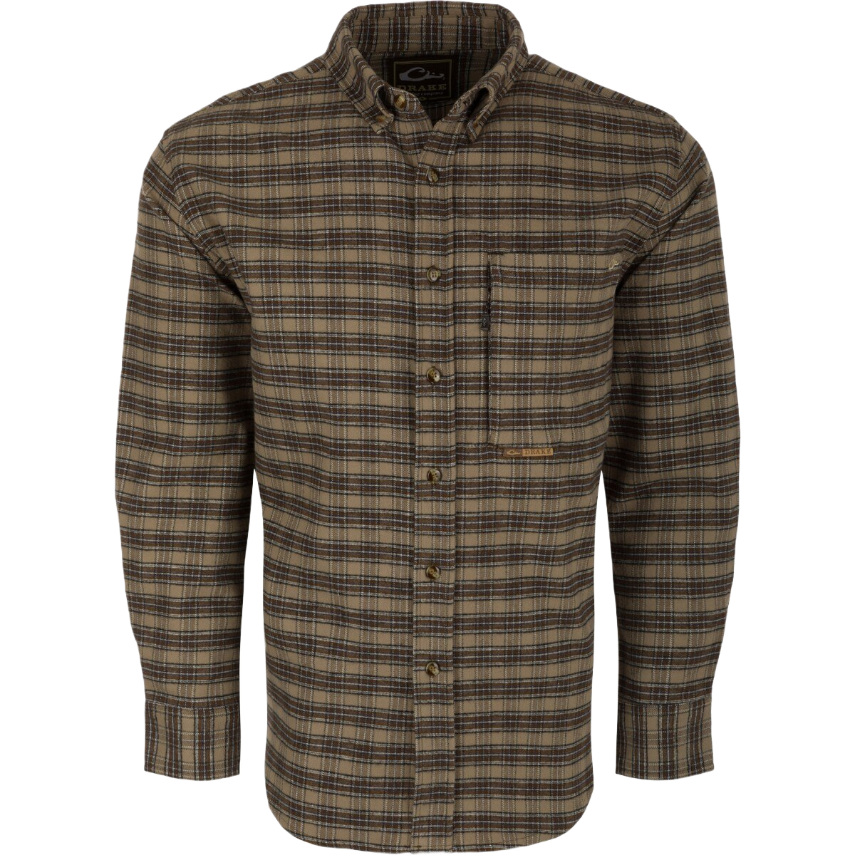 Drake Autumn Brushed Twill Trad Plaid Long Sleeve Shirt - Timber Wolf Khaki - XXL