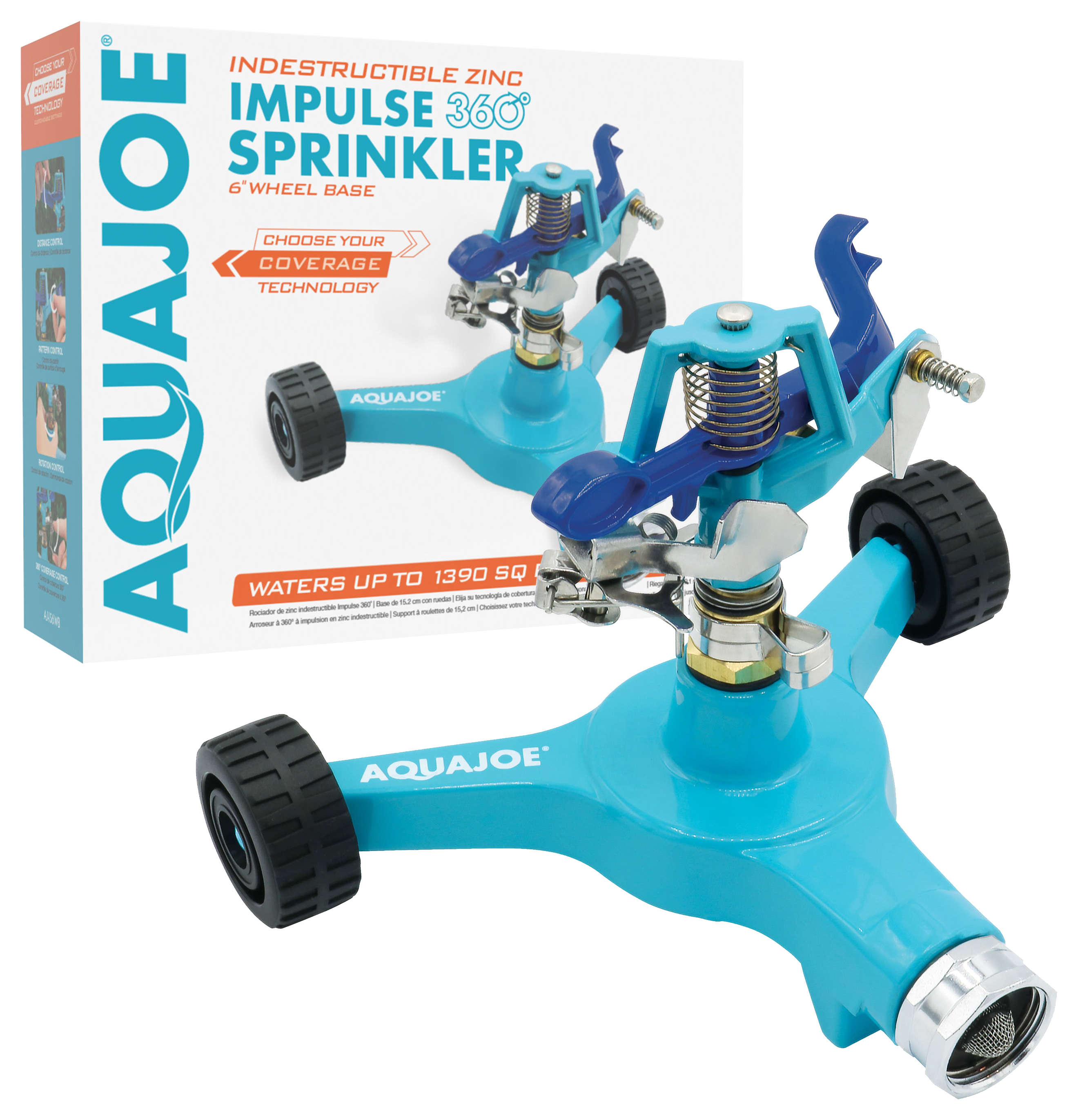 Image of Aqua Joe Indestructible Series Metal Impulse Sprinkler with Wheeled 6' Base