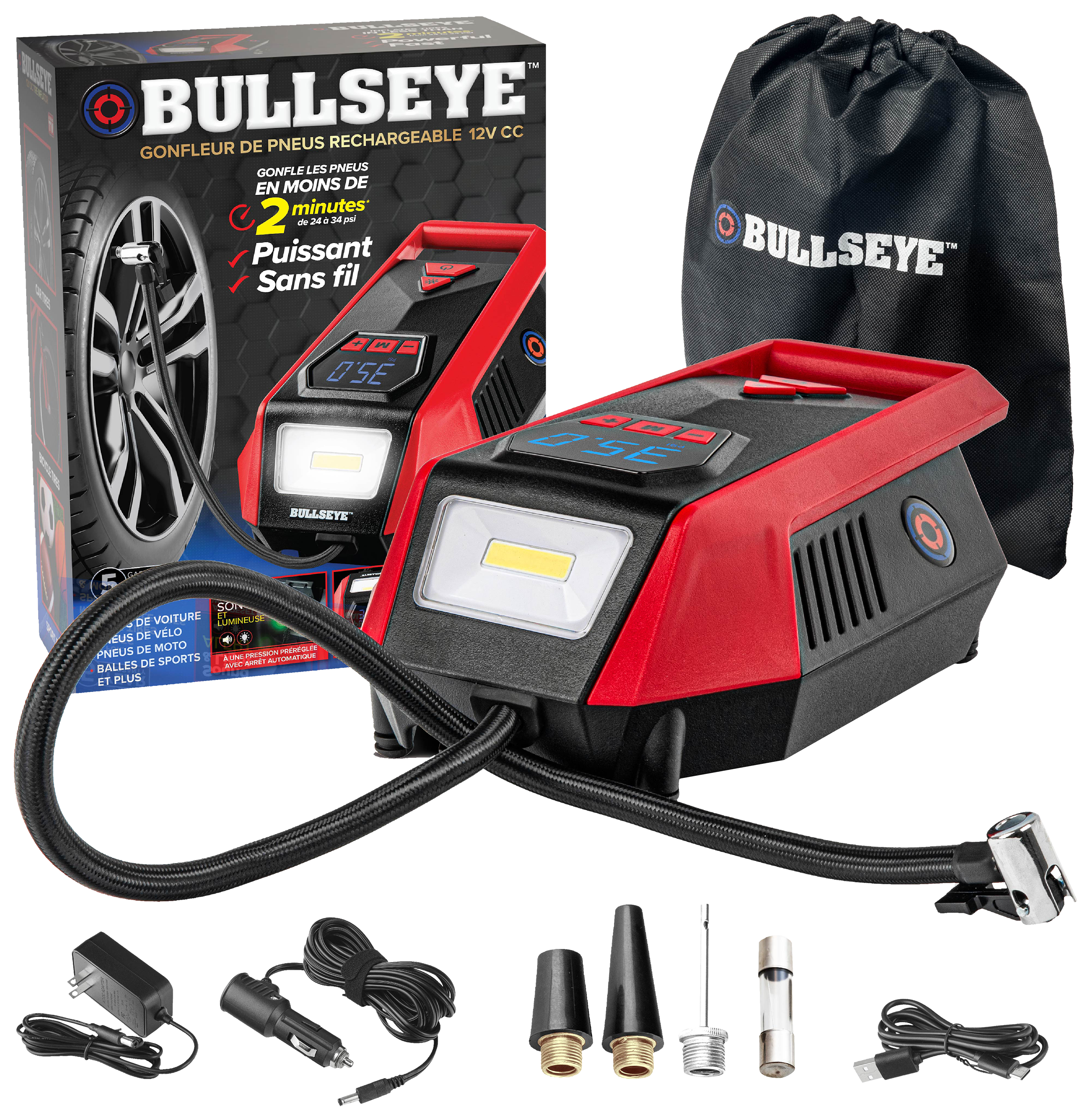 Bell + Howell BULLSEYE 150 PSI Handheld Tire Inflator with Digital Pressure Gauge, Sound and Light Alert