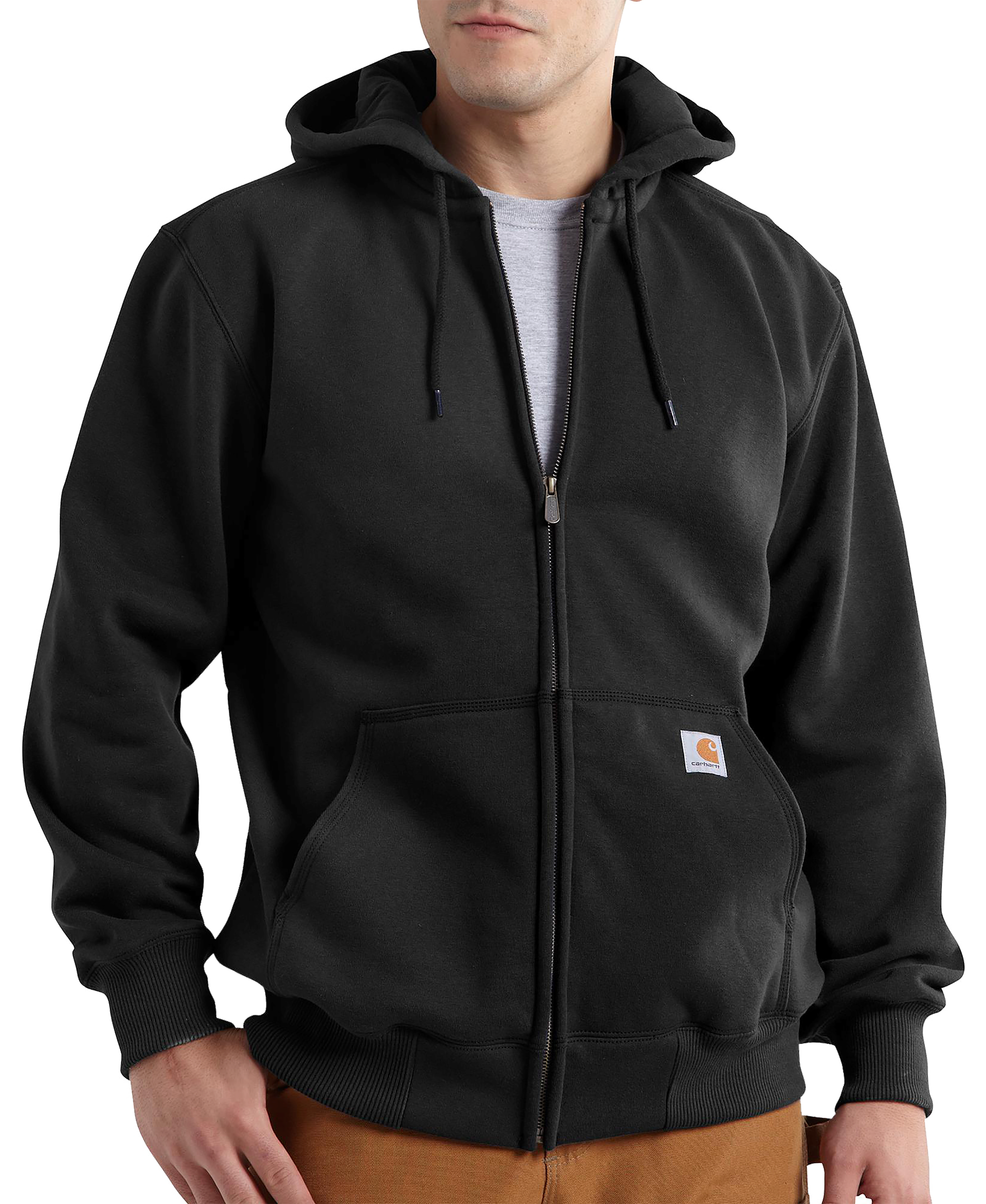 Image of Carhartt Rain Defender Loose-Fit Heavyweight Full-Zip Long-Sleeve Sweatshirt for Men - Black - XLT