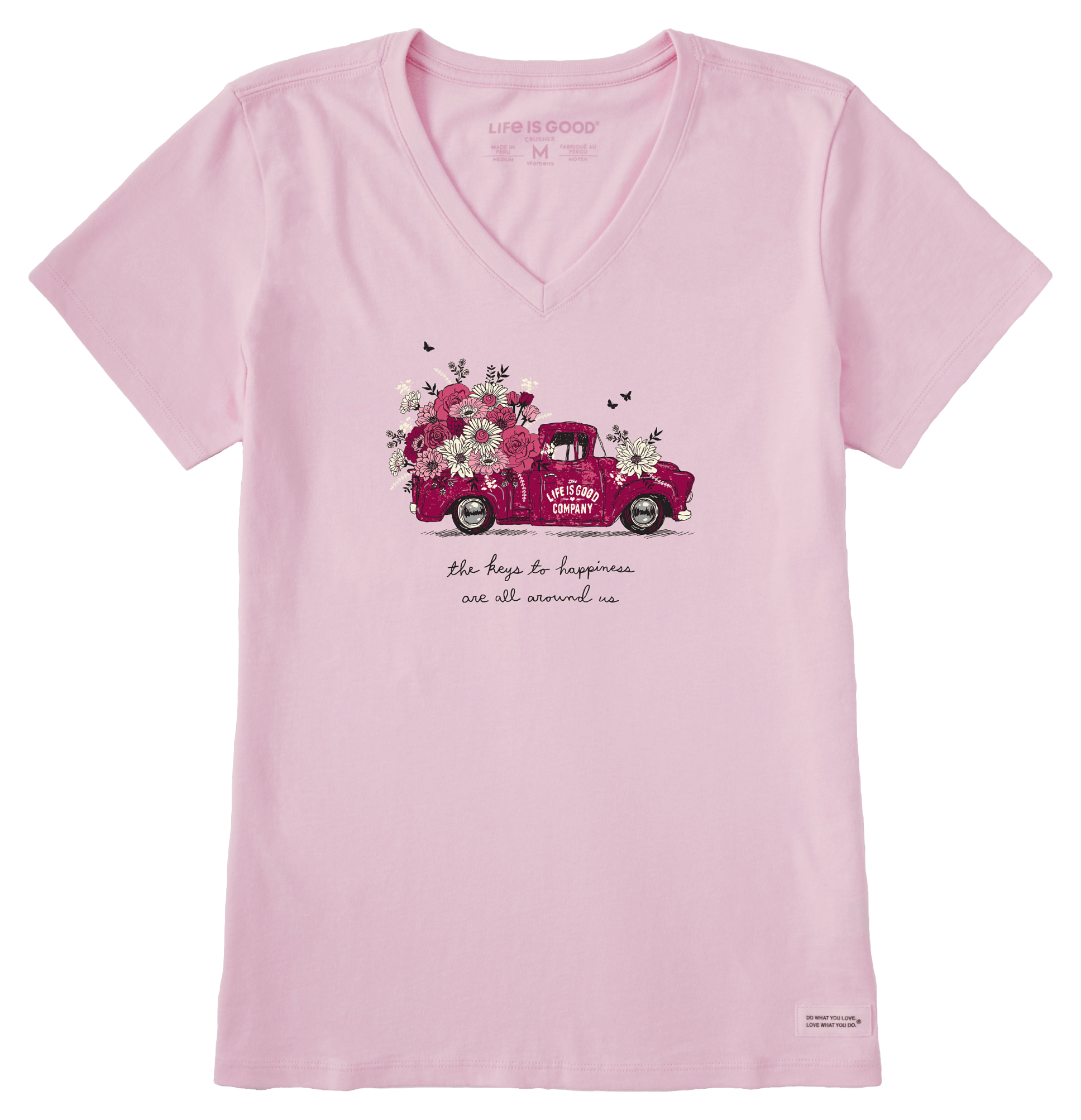 Life is Good Keys to Happiness Crusher V-Neck Short-Sleeve T-Shirt for Ladies - Seashell Pink - L