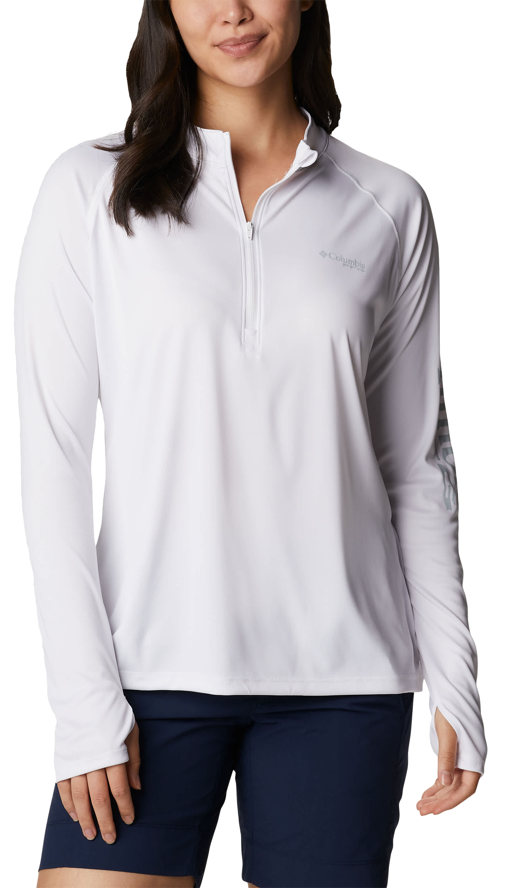 Columbia PFG Tidal Tee Quarter-Zip Long Sleeve Shirt for Ladies - White/Cirrus Grey Logo - L