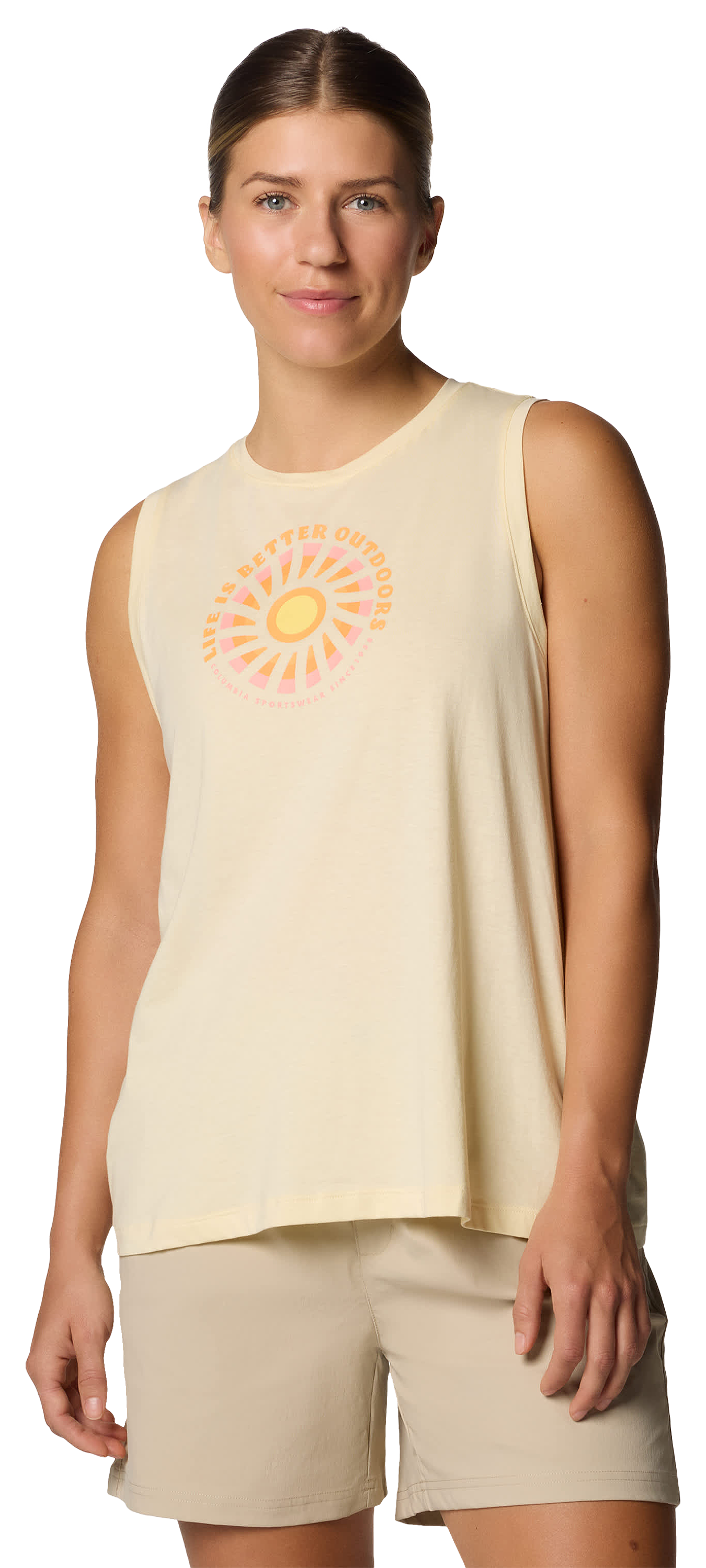 Columbia Ruby Springs Outdoor Life Graphic Tank for Ladies - Lemon Wash/Outdoor Life - S - Columbia