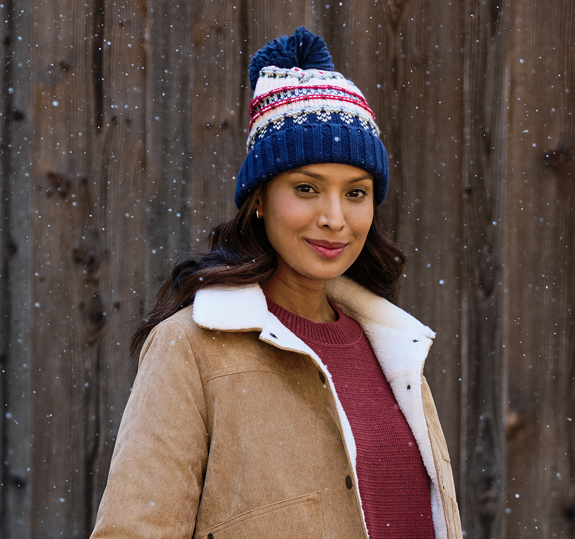 Natural Reflections Rosewood Pom Cuff Hat for Ladies