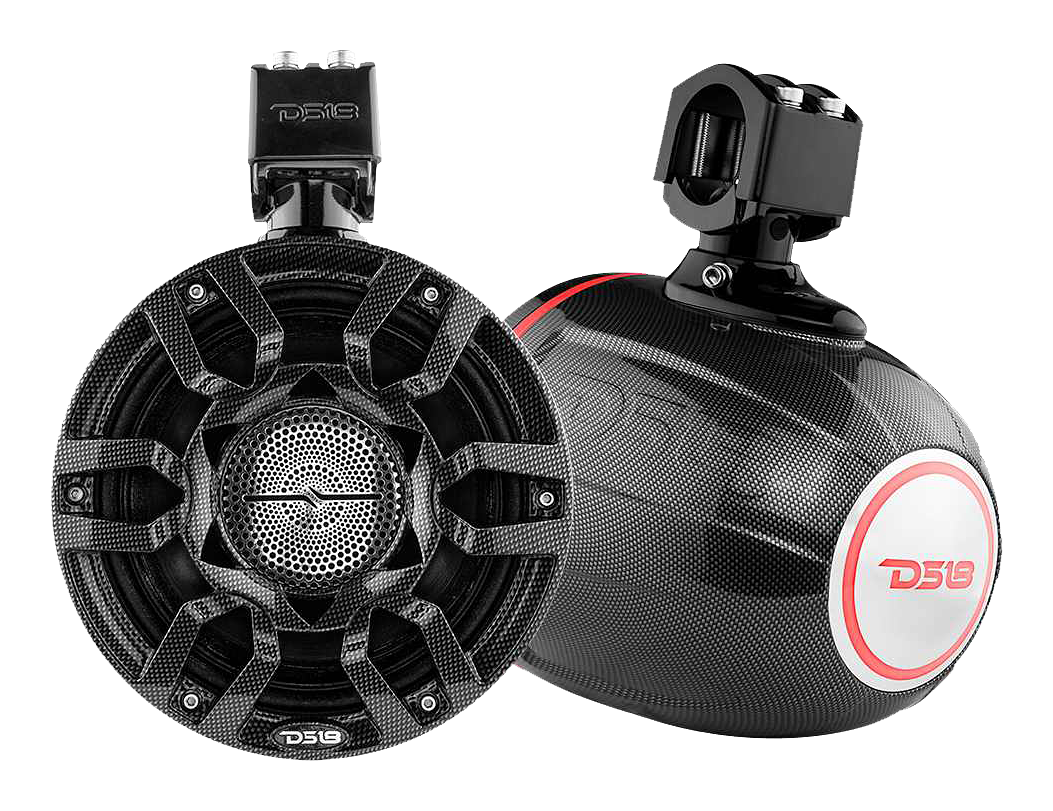 DS18 NXL 8' Compact Wakeboard Tower Speakers with PRO-HY8.4 and Speaker Cover - Carbon Fiber