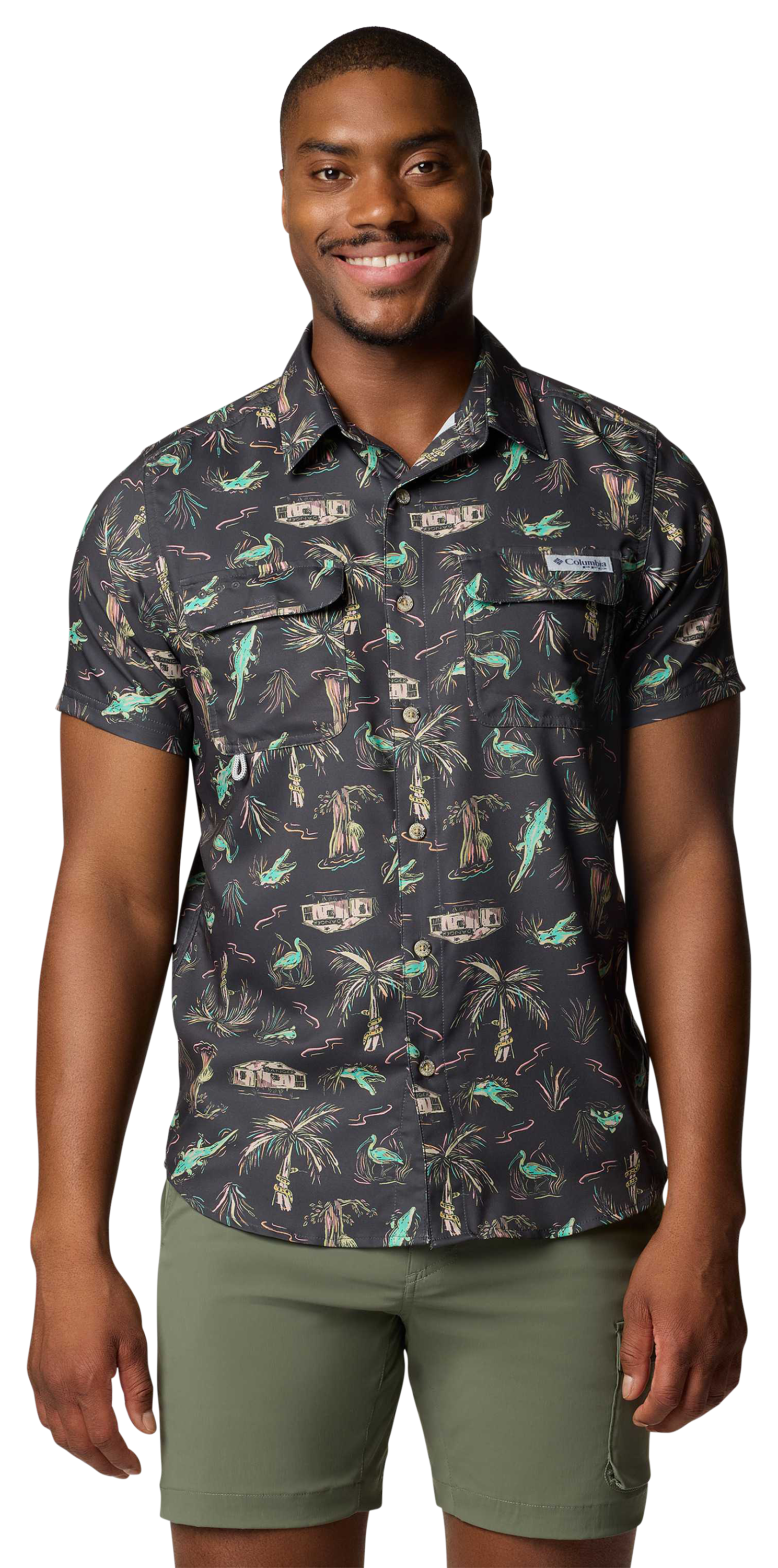 Columbia PFG Uncharted Printed Short-Sleeve Shirt for Men - Shark Everglades - XL - Columbia