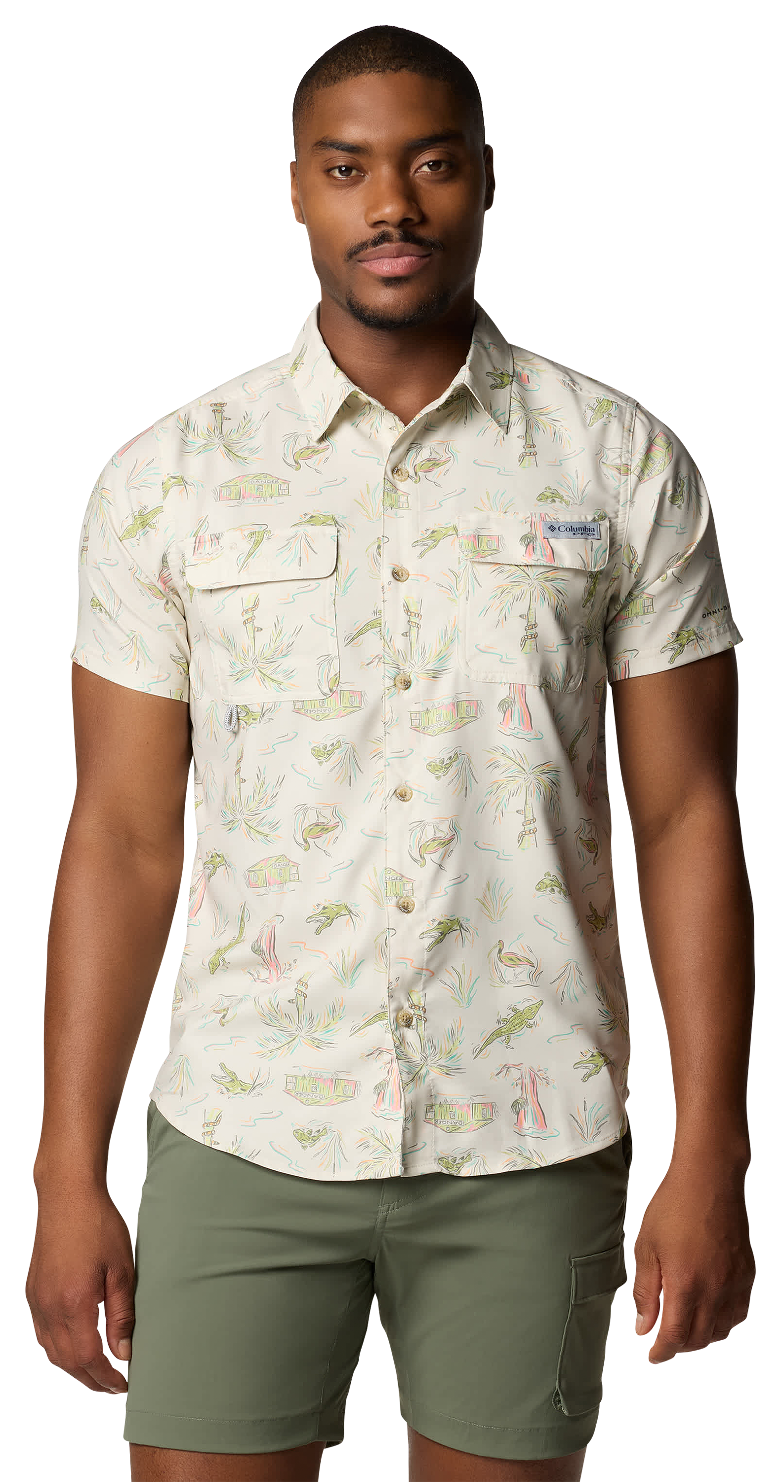 Columbia PFG Uncharted Printed Short-Sleeve Shirt for Men - Stone Everglades - S - Columbia
