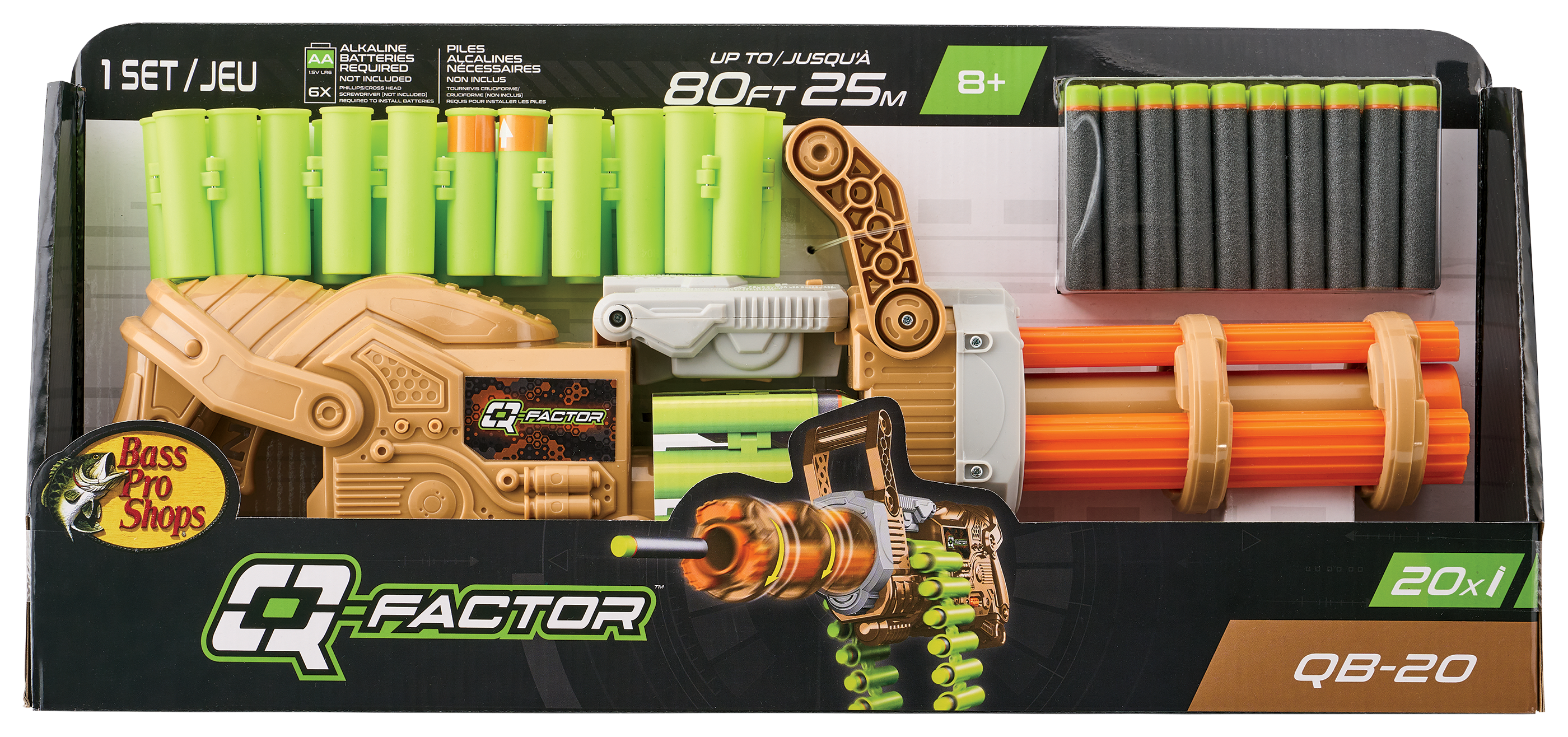 Bass Pro Shops Q-Factor QB-20 Dart Blaster - Green/Orange - 22 Pack