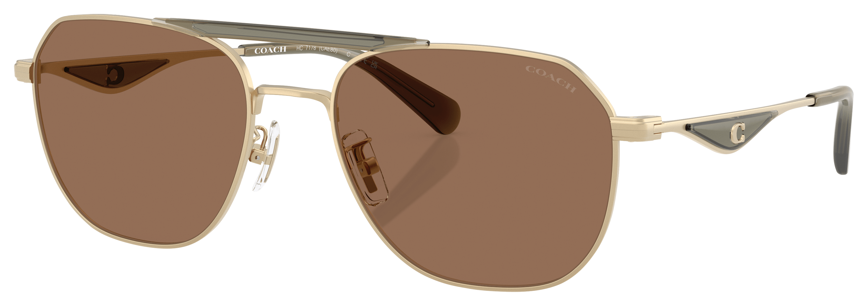 Image of COACH HC7178 Sunglasses for Ladies - Satin Light Gold/Olive Green/Brown - XX-Large