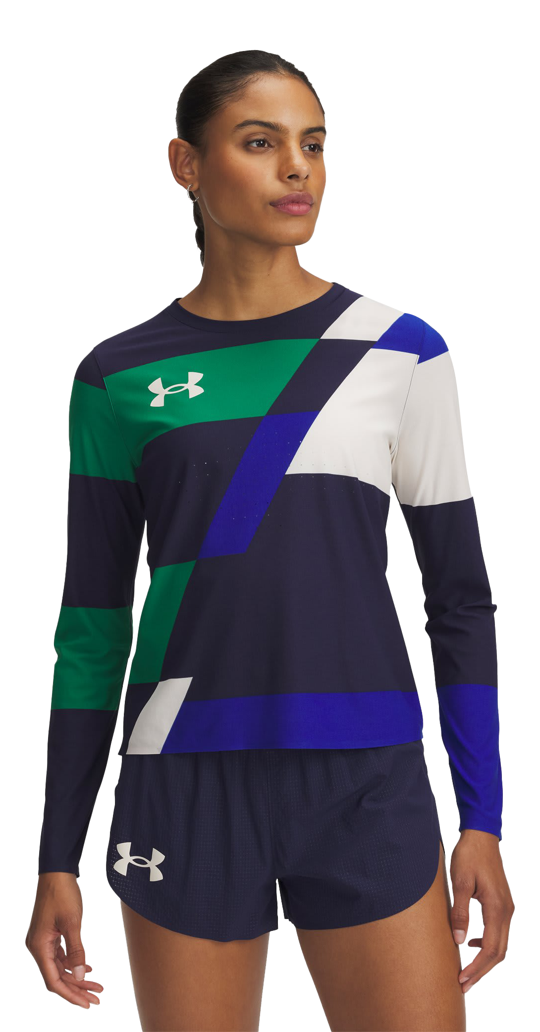Under Armour Pro Runner '25 Long-Sleeve Shirt for Ladies - Midnight Navy/Team Kelly Green/Stone - XS