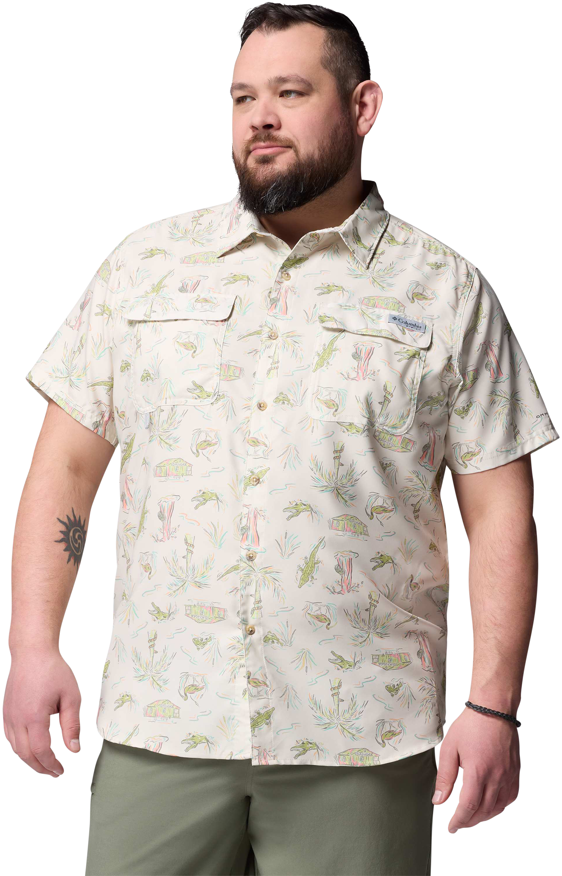Columbia PFG Uncharted Printed Short-Sleeve Shirt for Men - Stone Everglades - 6X - Columbia