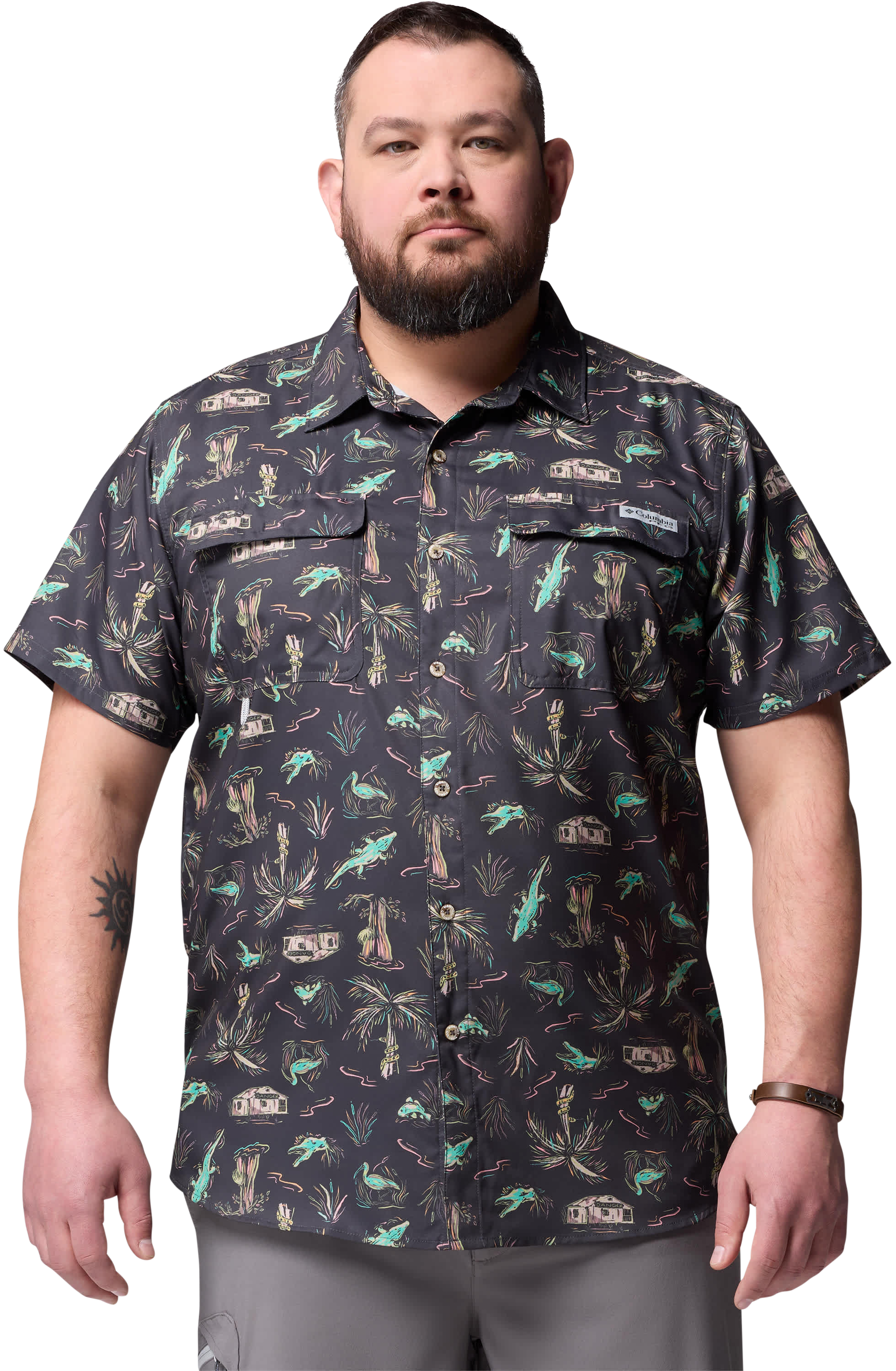 Columbia PFG Uncharted Printed Short-Sleeve Shirt for Men - Shark Everglades - 3X - Columbia