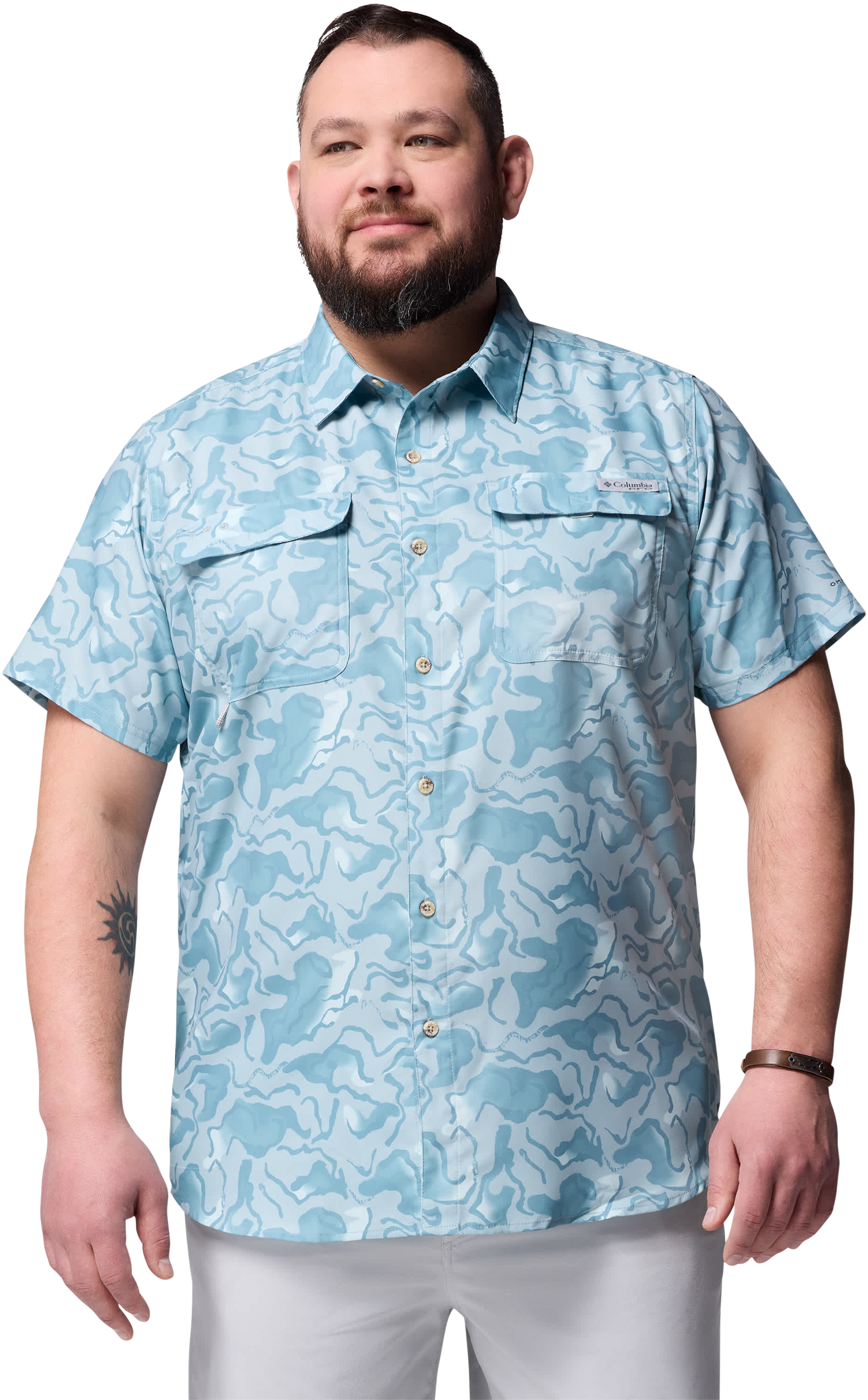 Columbia PFG Uncharted Printed Short-Sleeve Shirt for Men - Crushed Blue Swamplands - 1X - Columbia