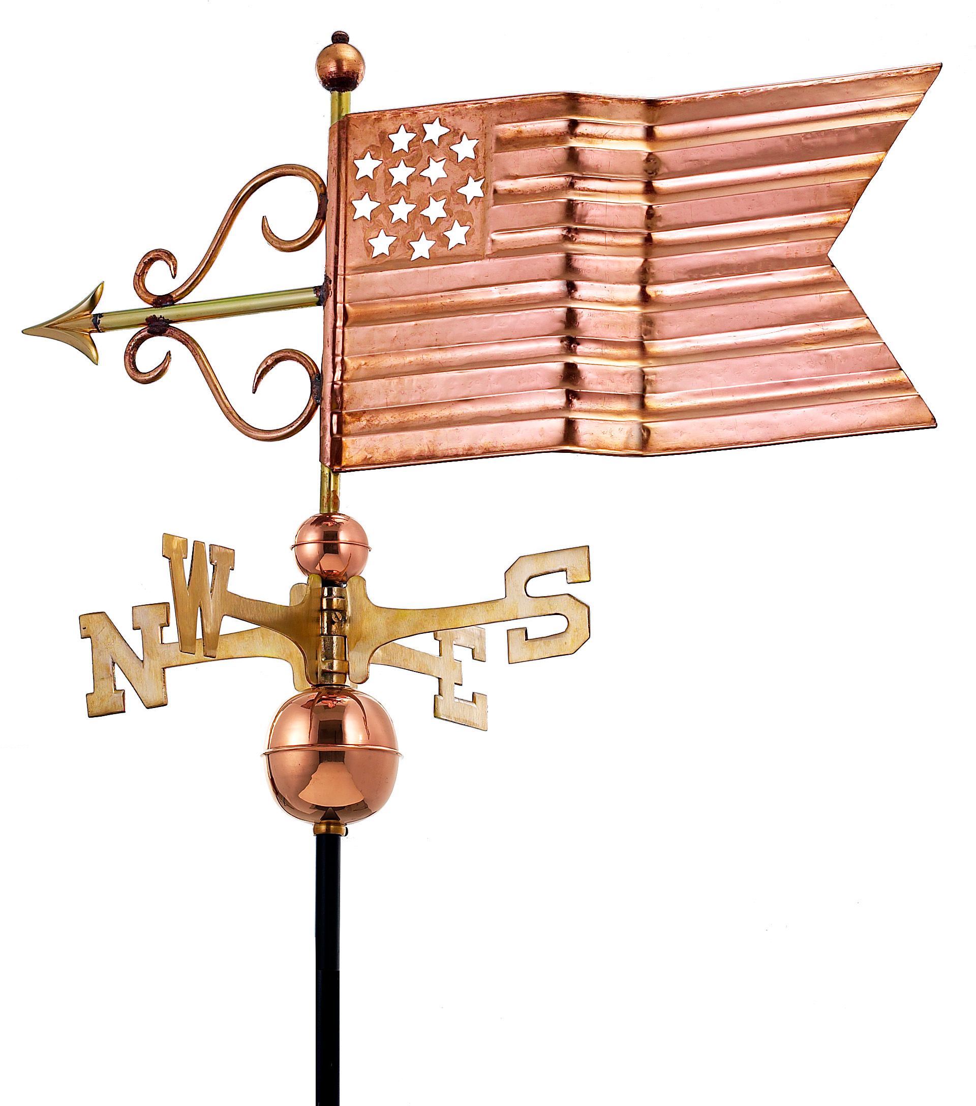 Good Directions American Flag Polished Copper Weather Vane