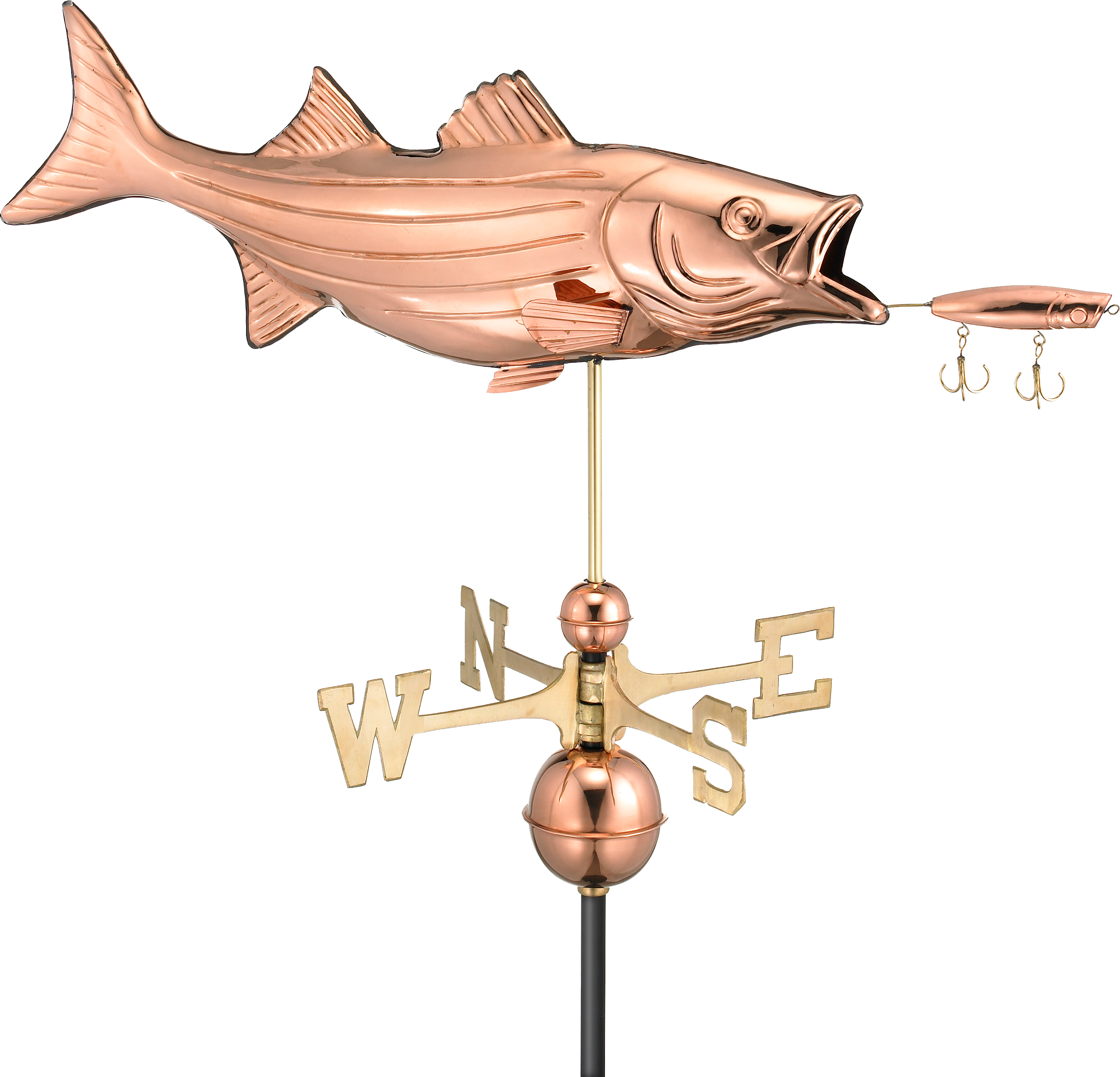 Good Directions Bass with Lure Polished Copper Weather Vane