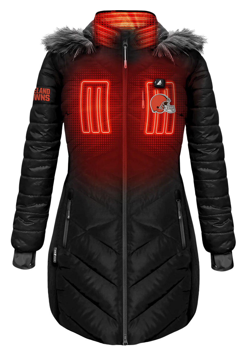 ActionHeat NFL 5V Battery-Heated Long Puffer Jacket - Cleveland Browns - Black