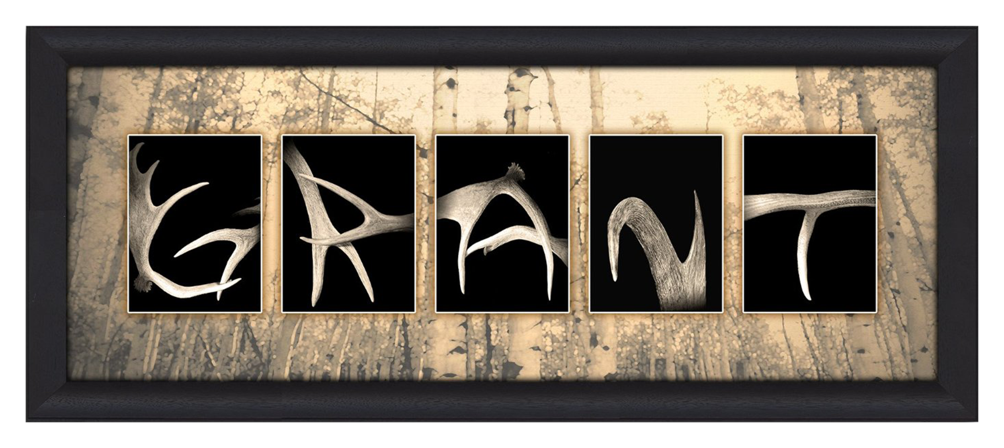 Image of Antler Letter Tree Scene Personalized Framed Artwork by Scott Kennedy