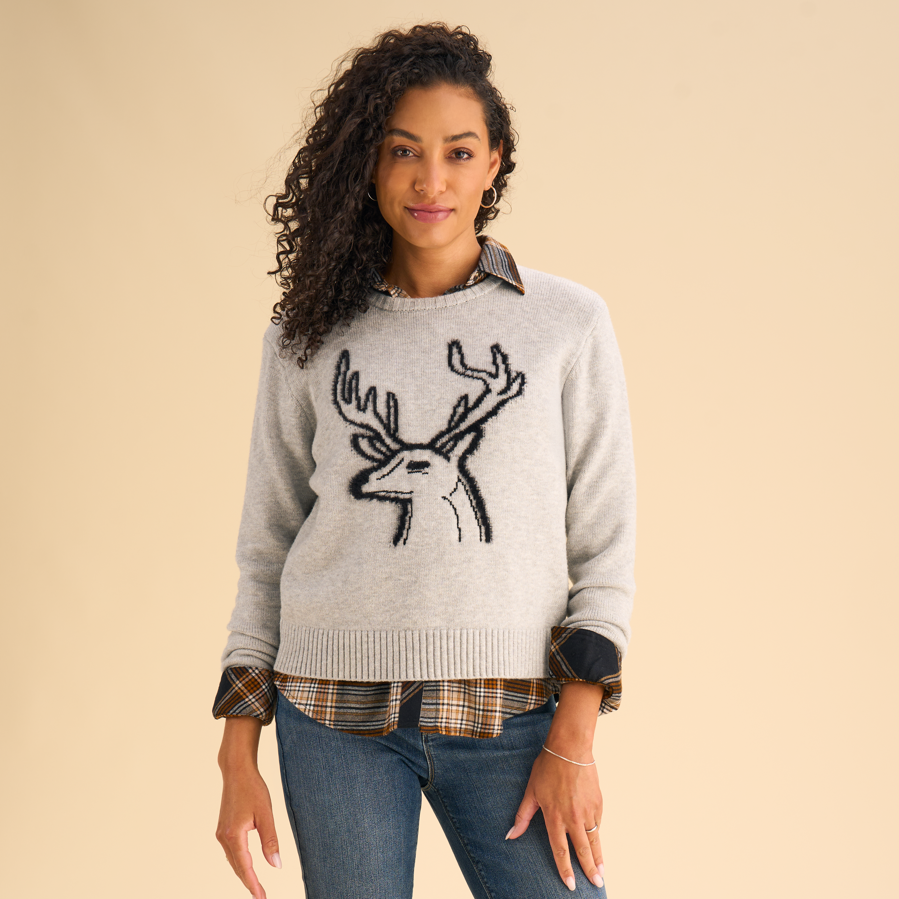 Natural Reflections Deer Sweater - Heather Gray
