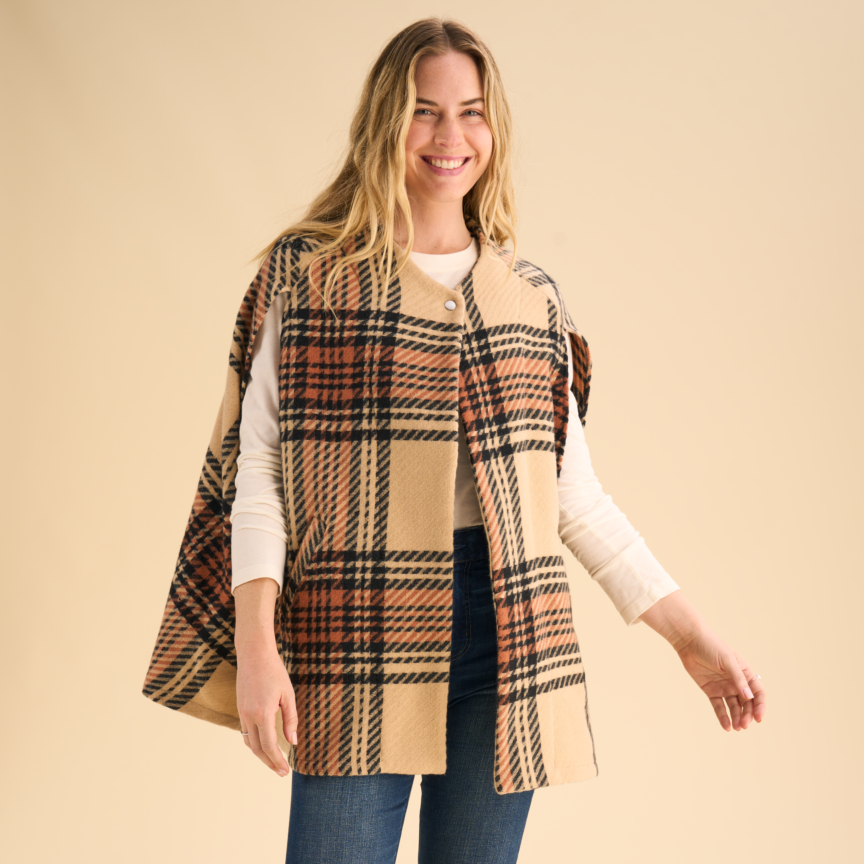 Natural Reflections Latte Plaid Cape