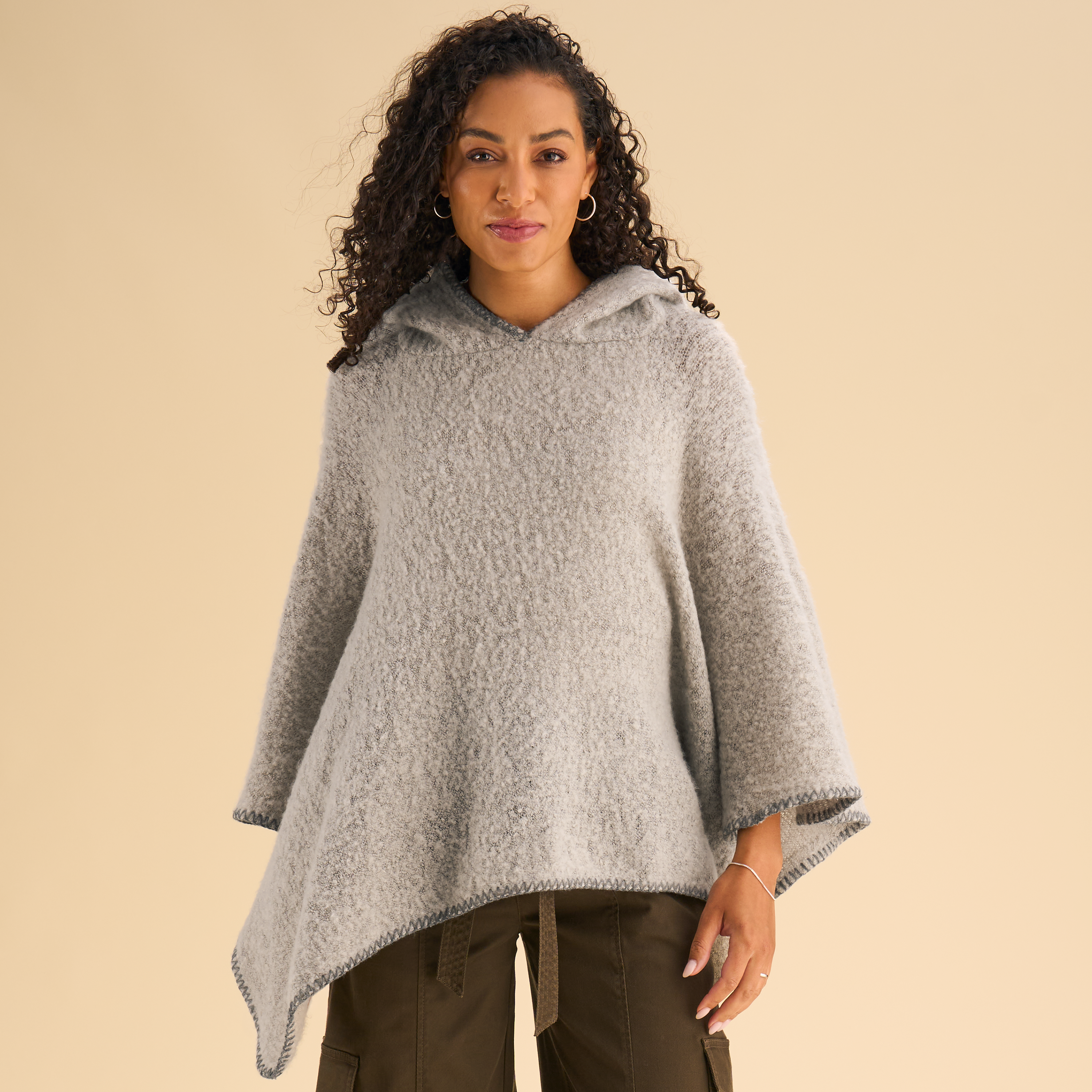 Natural Reflections Snowspun Hooded Knit Poncho