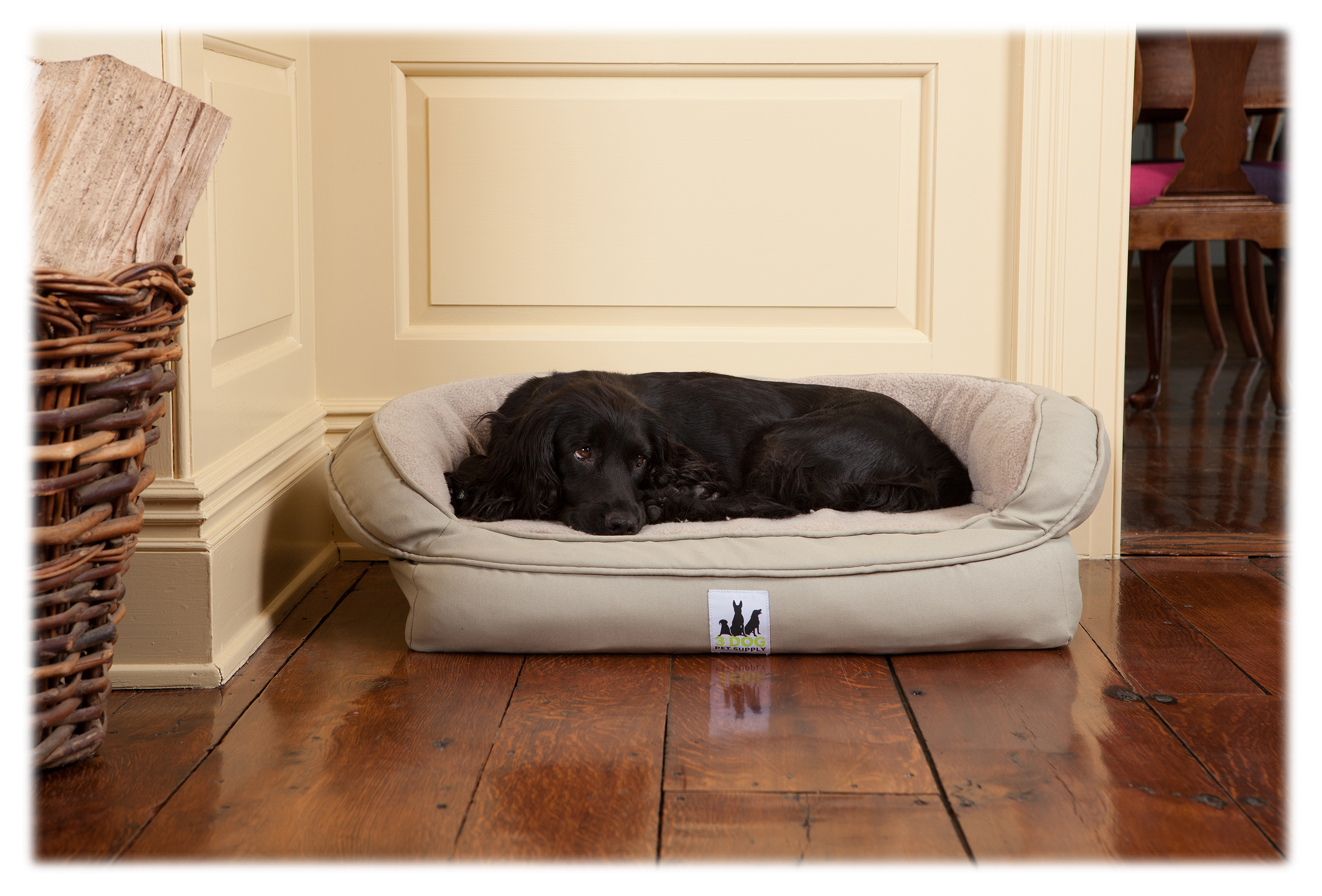 3 Dog Pet Supply EZ Wash Fleece Headrest Memory Foam Dog Bed - Silver Sage 