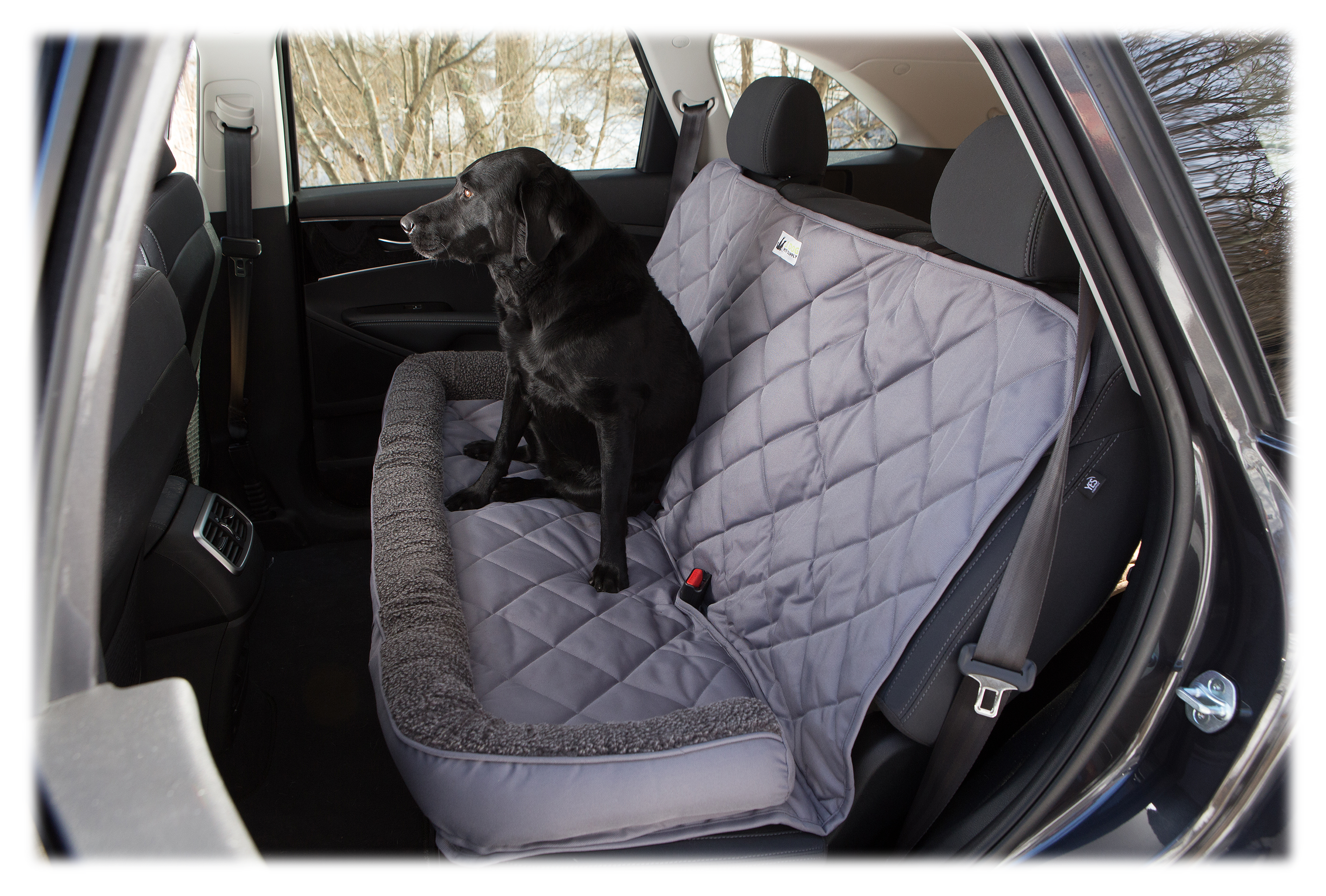 3 Dog Pet Supply Back Seat Protector with Bolster - Grey - 3 Dog Pet Supply