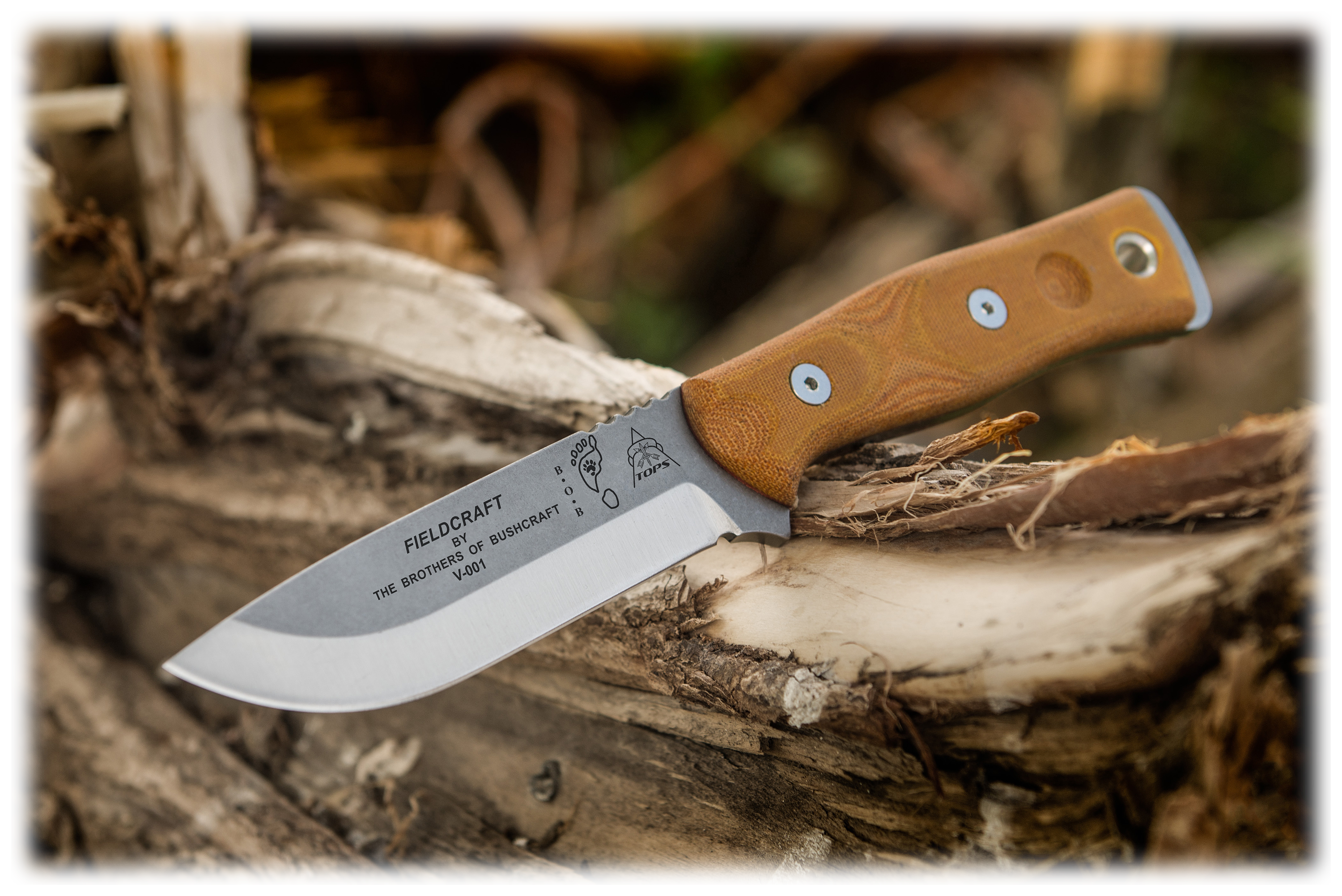 TOPS Knives Fieldcraft By B.O.B. Fixed-Blade Knife - Tumble/Tan Canvas Micarta - TOPS