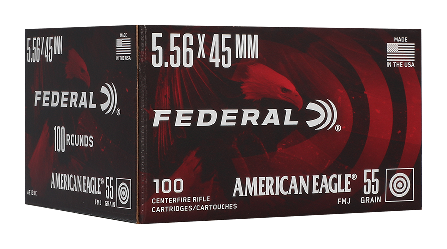 Federal American Eagle 5.56x45mm NATO 55 Grain FMJBT Centerfire Rifle Ammo - 100 Rounds