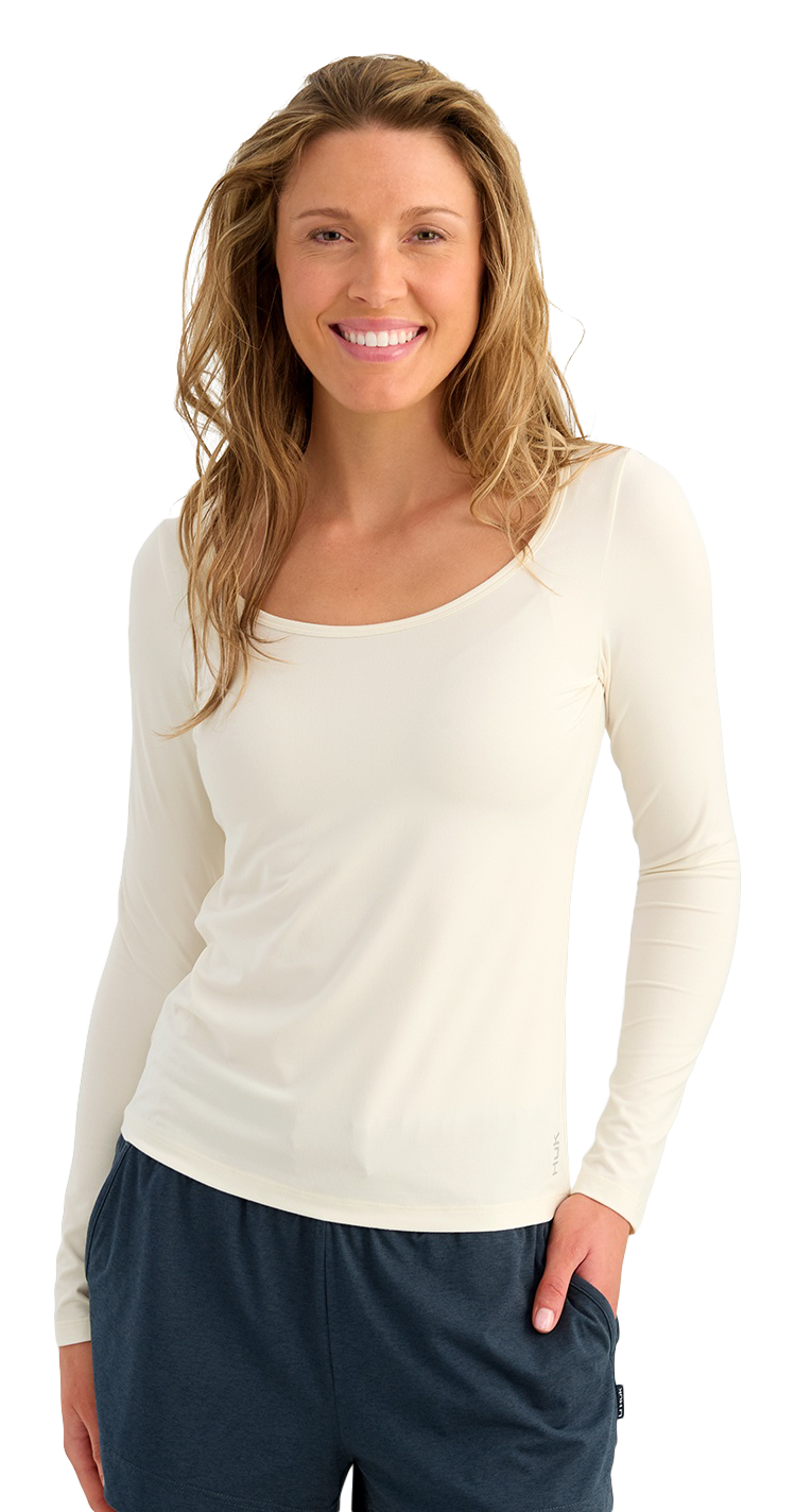 Huk Bayside Long-Sleeve Scoop-Neck Shirt - Egret