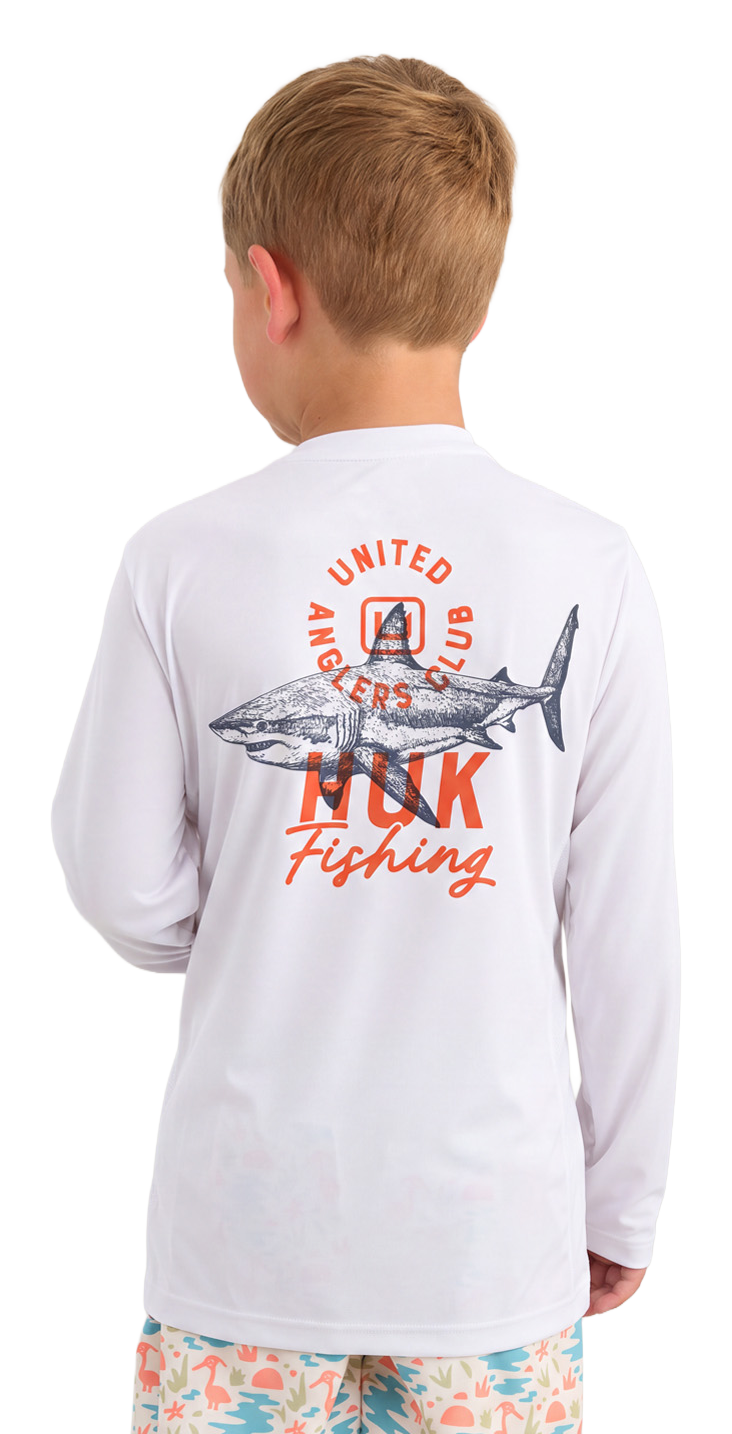 Huk Pursuit United Anglers Performance Crew Long-Sleeve Shirt for Kids - White