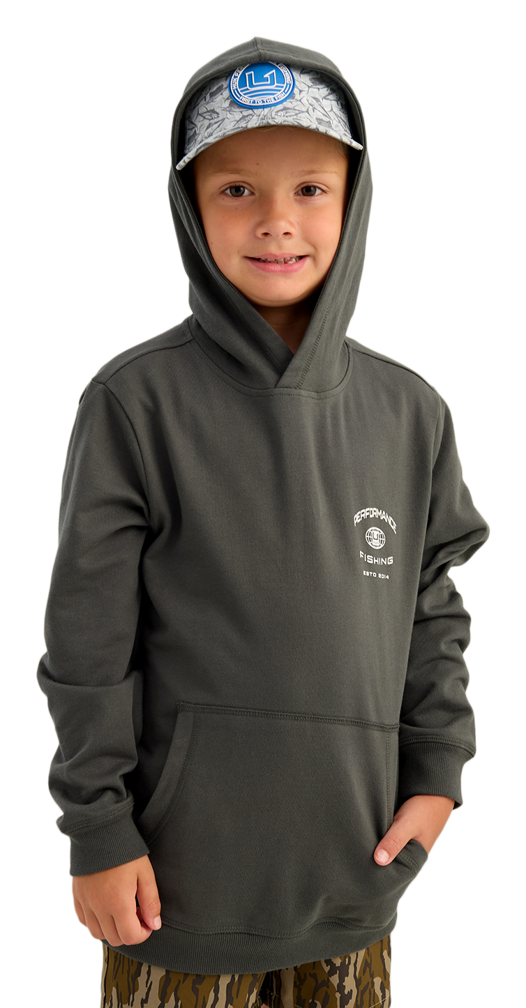 Huk Edisto Terry Fish Bones Hoodie for Kids - Dark Shadow