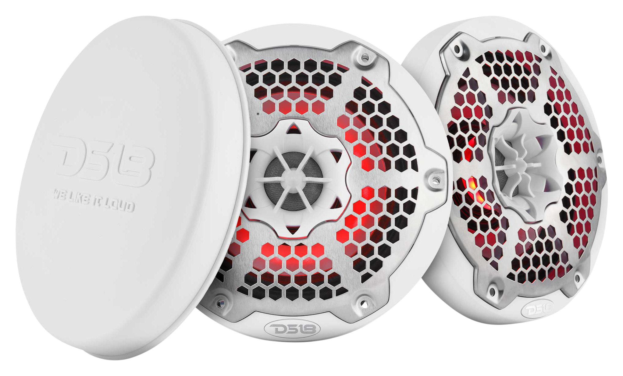 DS18 6.5" Marine 2-Way Hybrid Speaker with RGB LED, Compression Driver, and Neodymium Magnet - White
