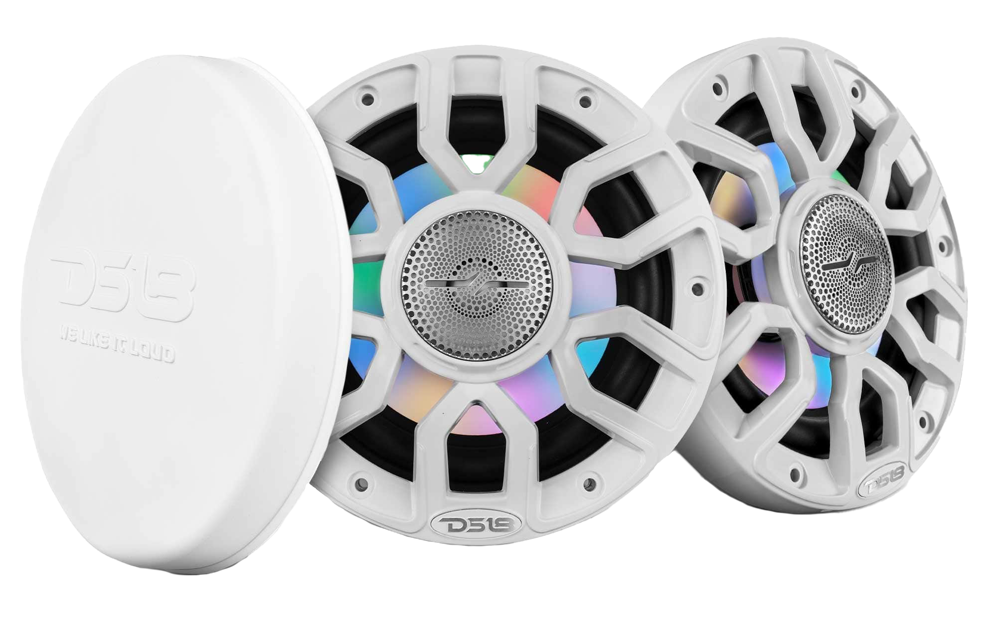 DS18 NXL 6.5" 2-Way Coaxial Marine Speaker with Bullet Tweeter and Digital LED Lights - White