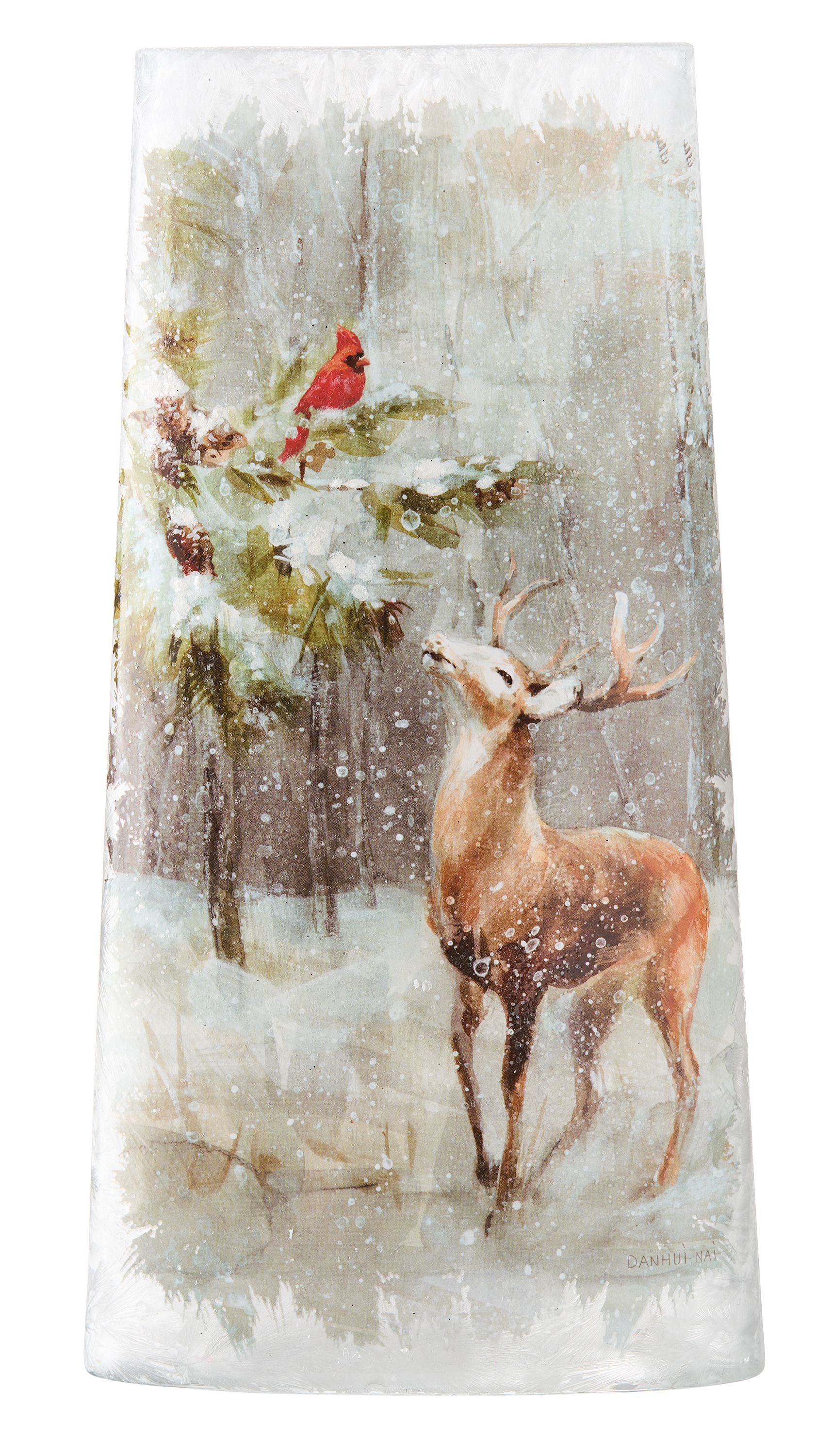 Stony Creek Cardinal Deer Pre-Lit Glass Vase