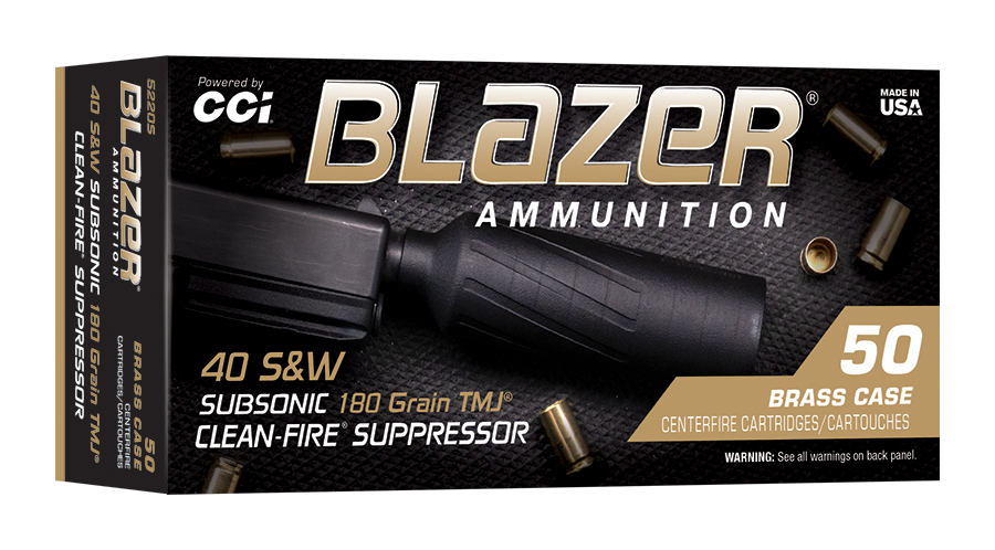 CCI Blazer Clean-Fire Suppressor .40 S&ampW 180 Grain TMJ Subsonic Centerfire Handgun Ammo