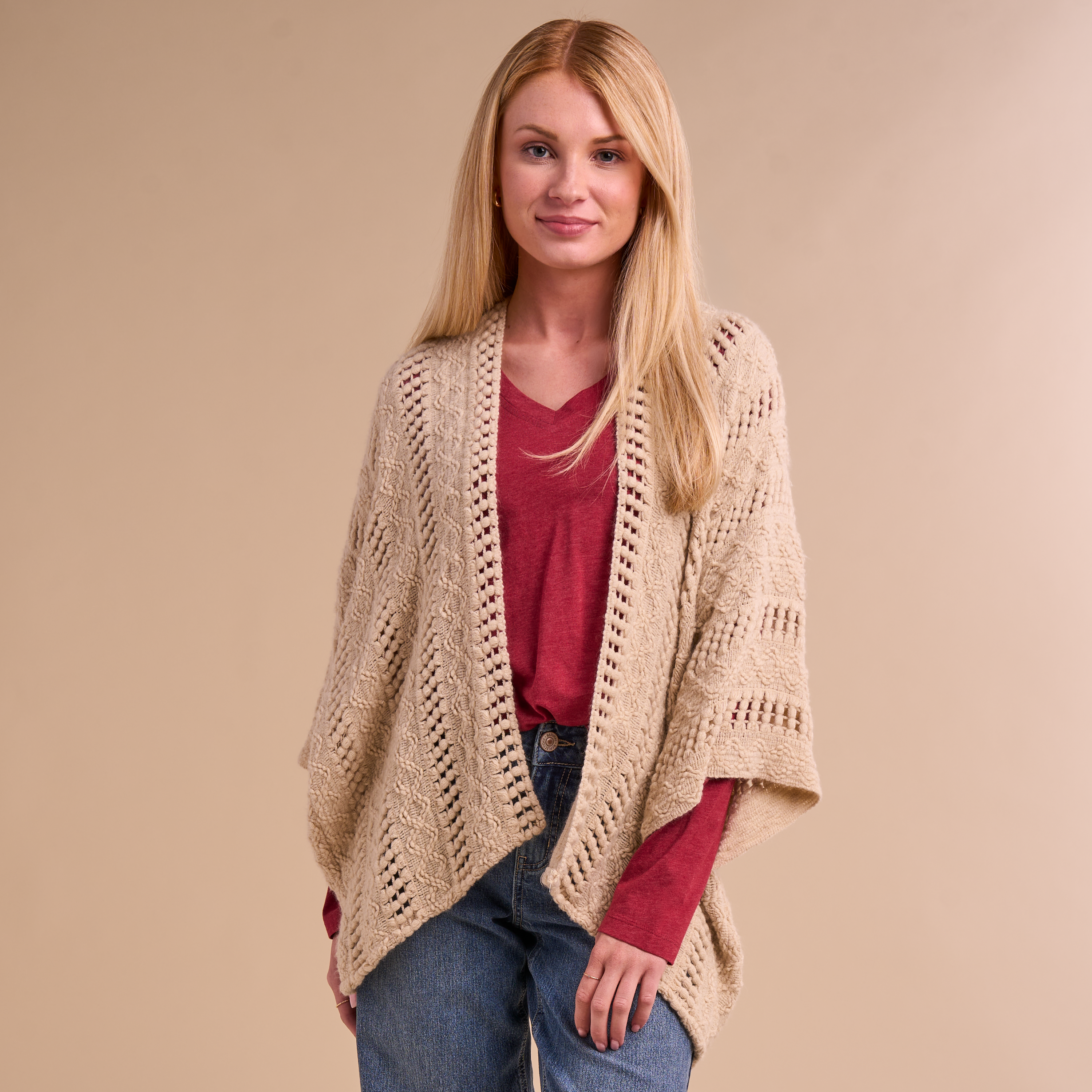 Natural Reflections Open-Knit Kimono Top