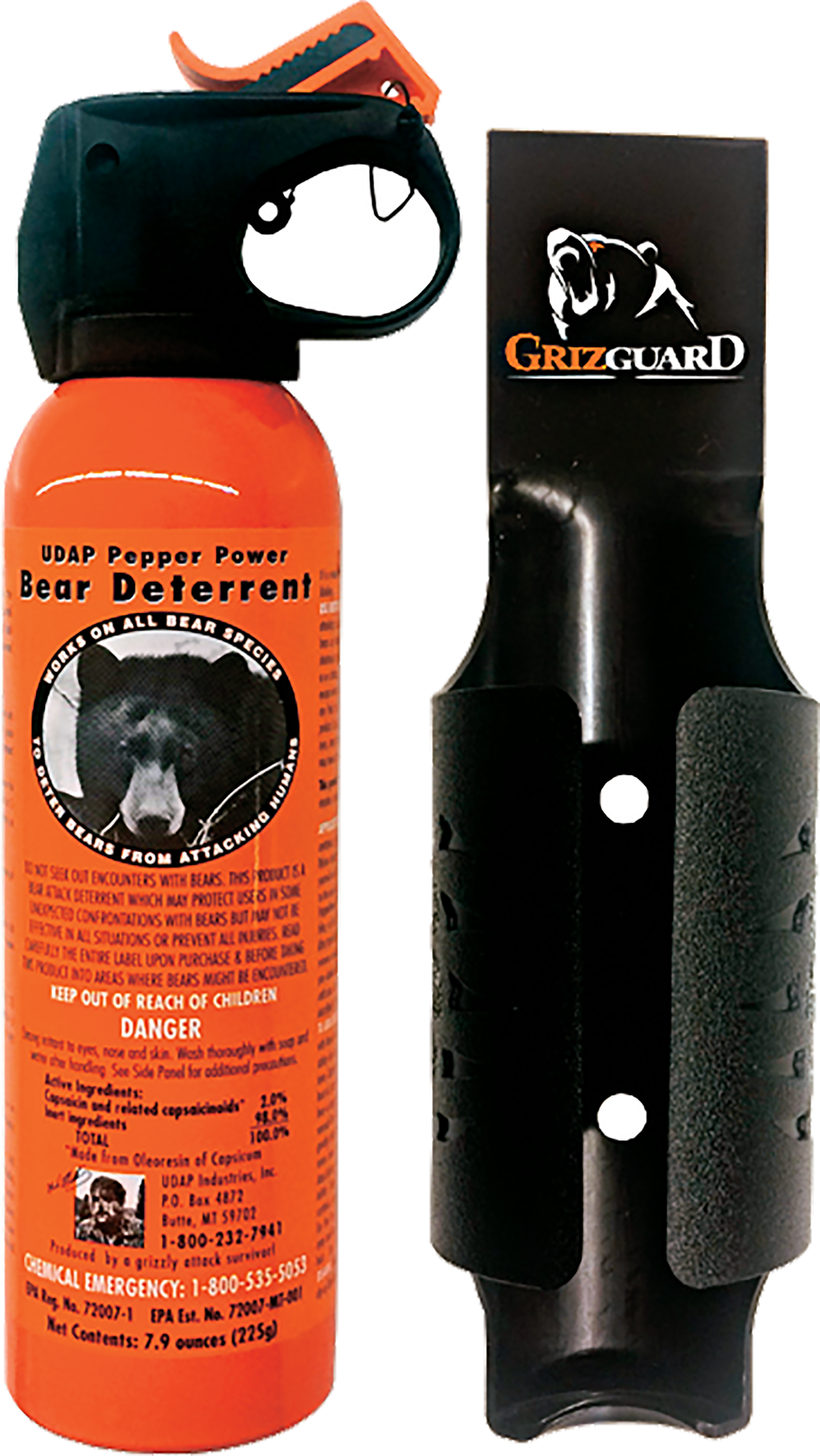 UDAP Pepper Power Safety Orange Bear Spray with Griz Guard Holster - UDAP