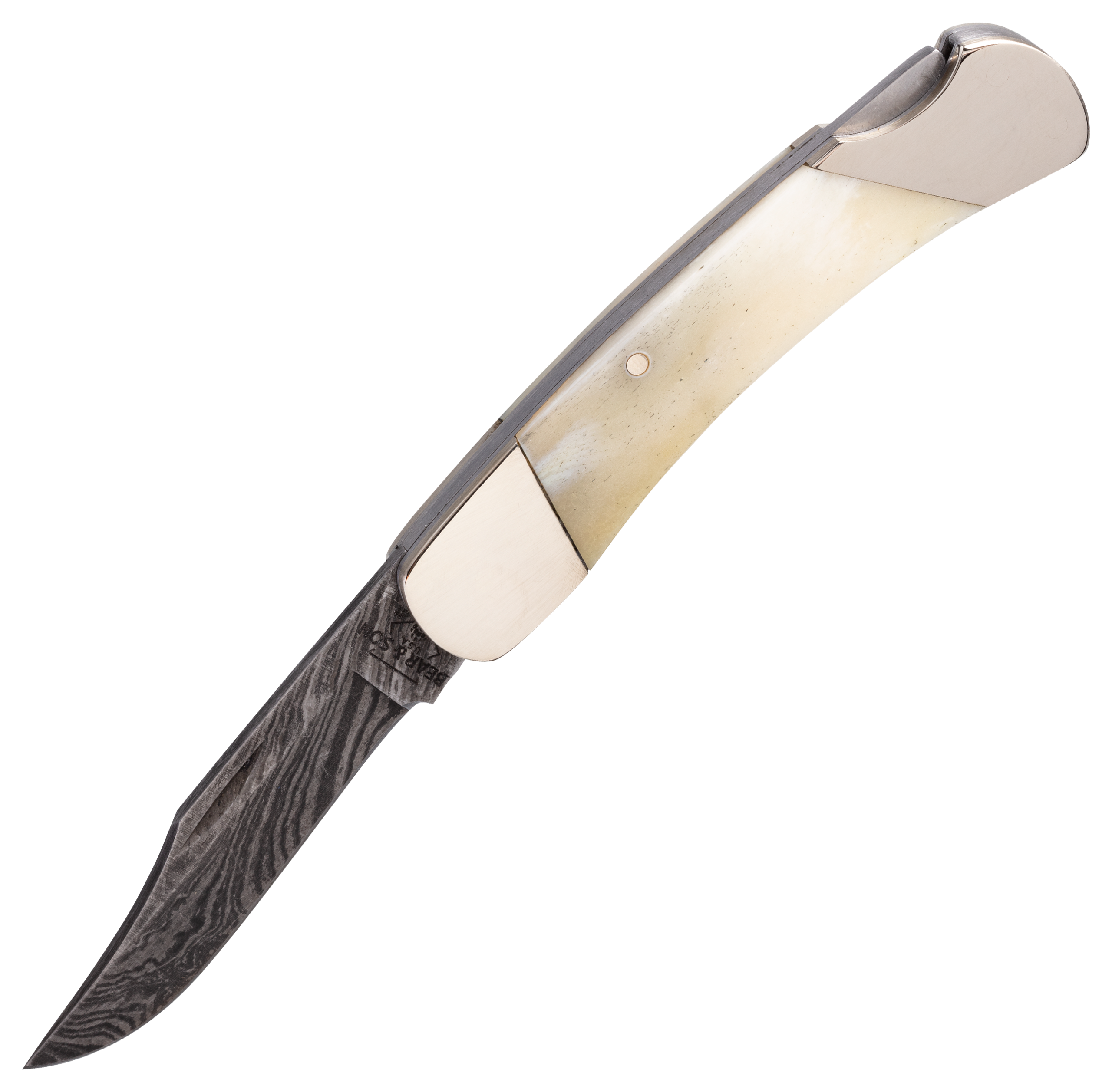 Bear &Son Cutlery White Bone Damascus Lockback Knife - Bear & Son Cutlery