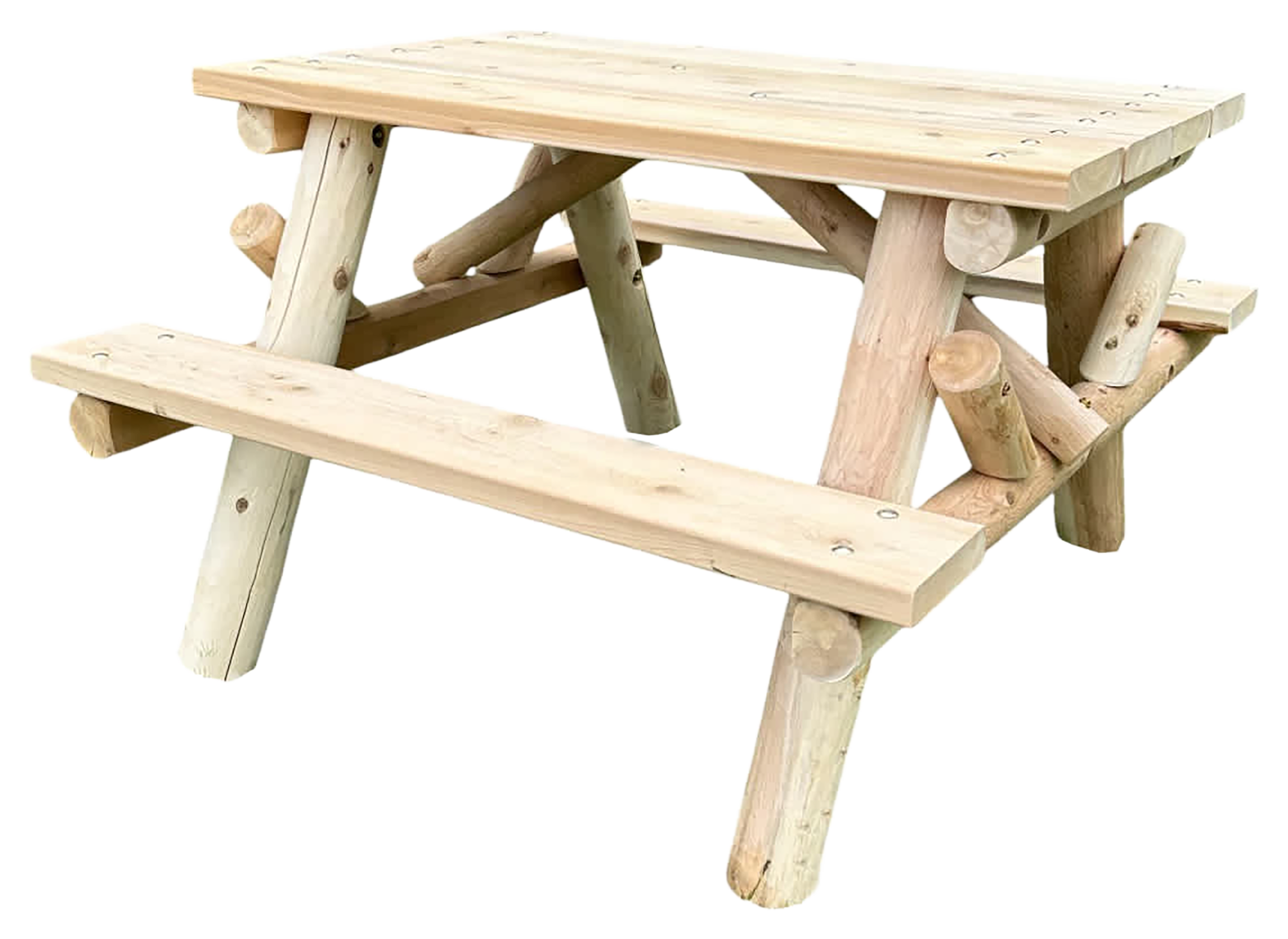 Lakeland Mills Cedar Log 4' Picnic Table with Attached Benches