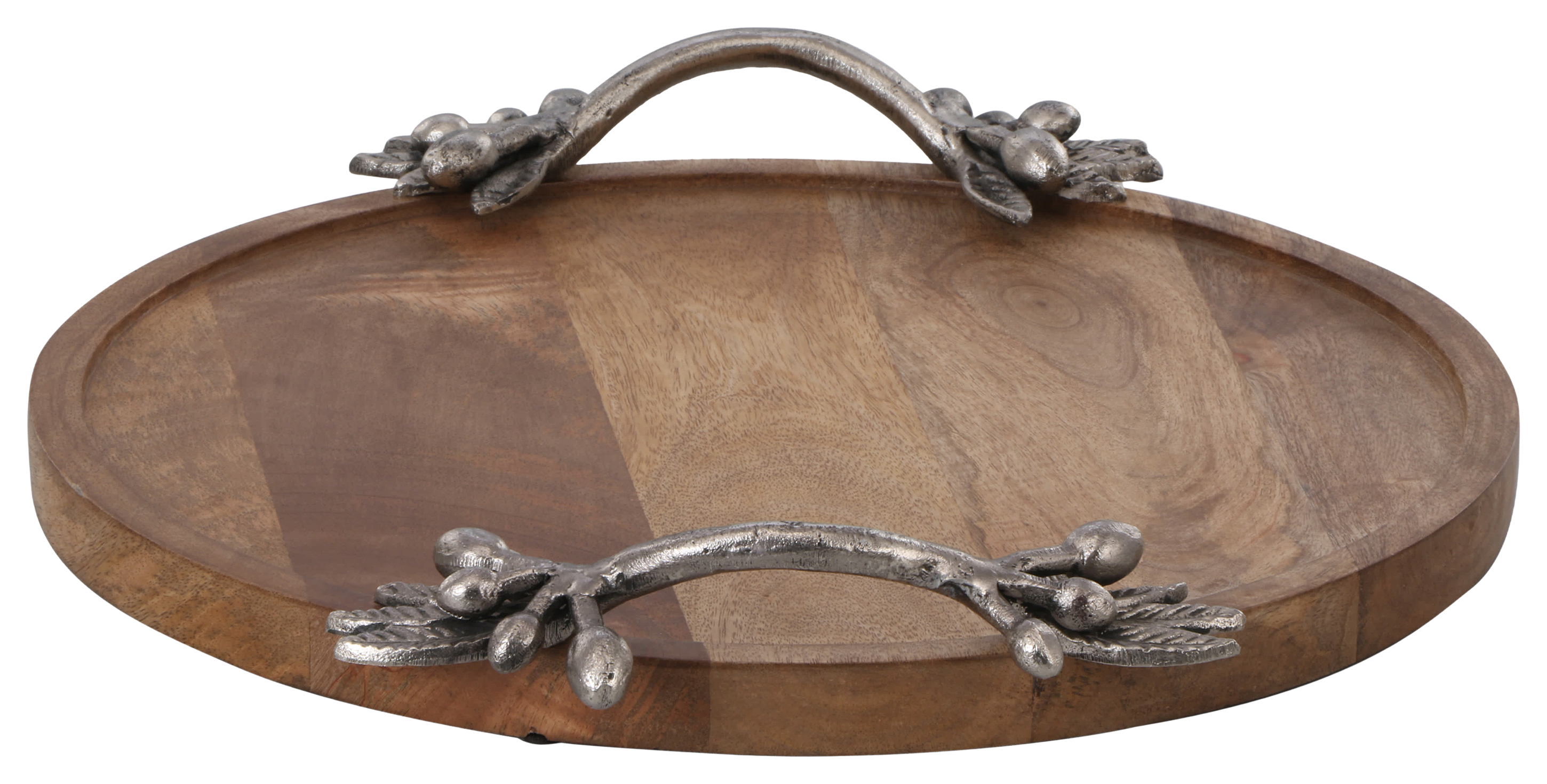 San Pacific International Leaf And Berry Mango Wood Handle Tray