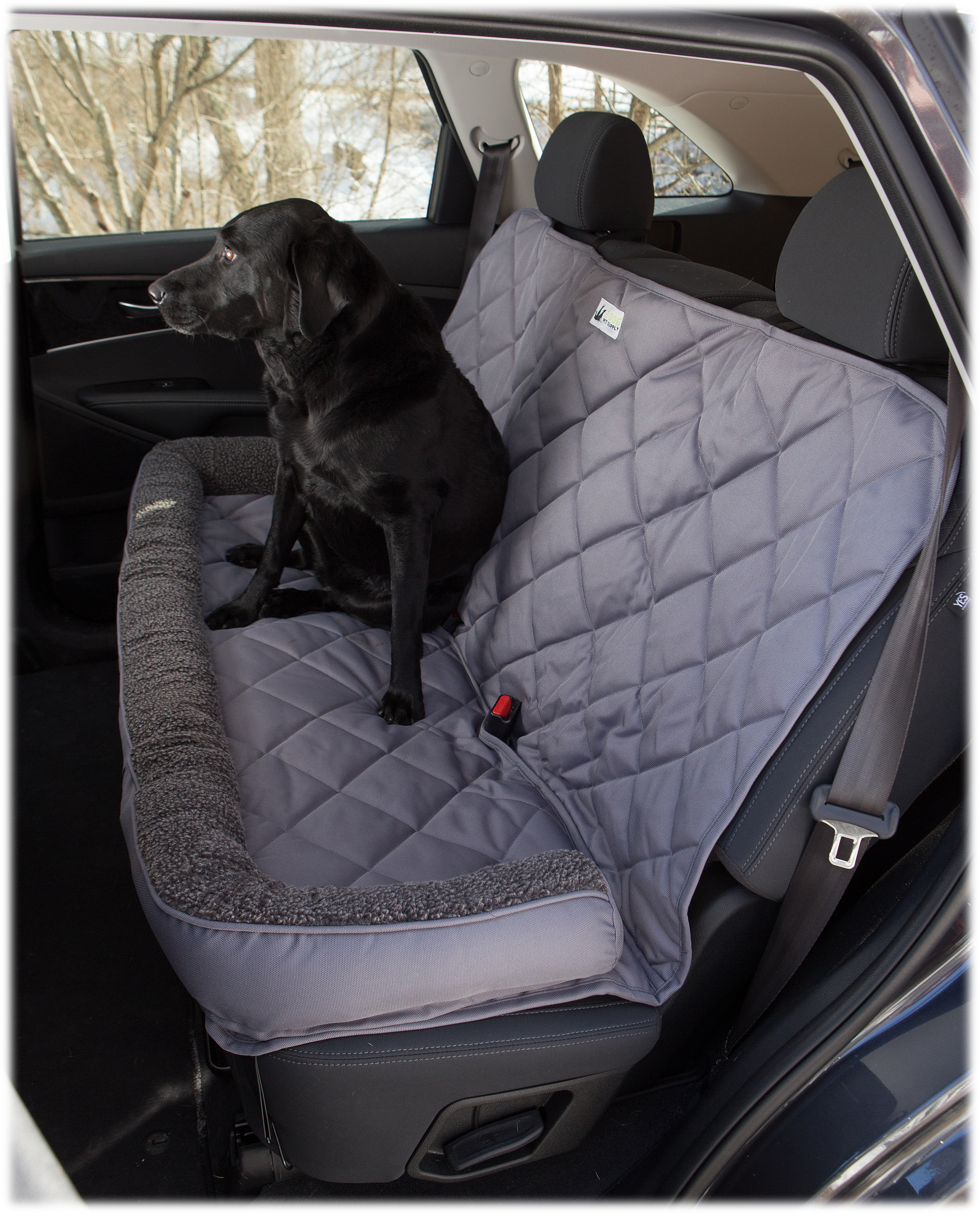 3 Dog Pet Supply Back Seat Protector with Fleece Bolster for Dogs - 3 Dog Pet Supply