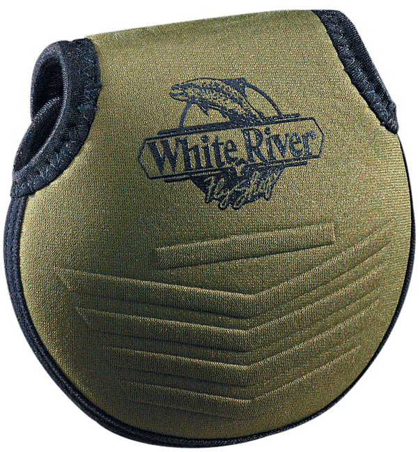 Image of White River Fly Shop Neoprene Reel Pouch - Olive - 5″