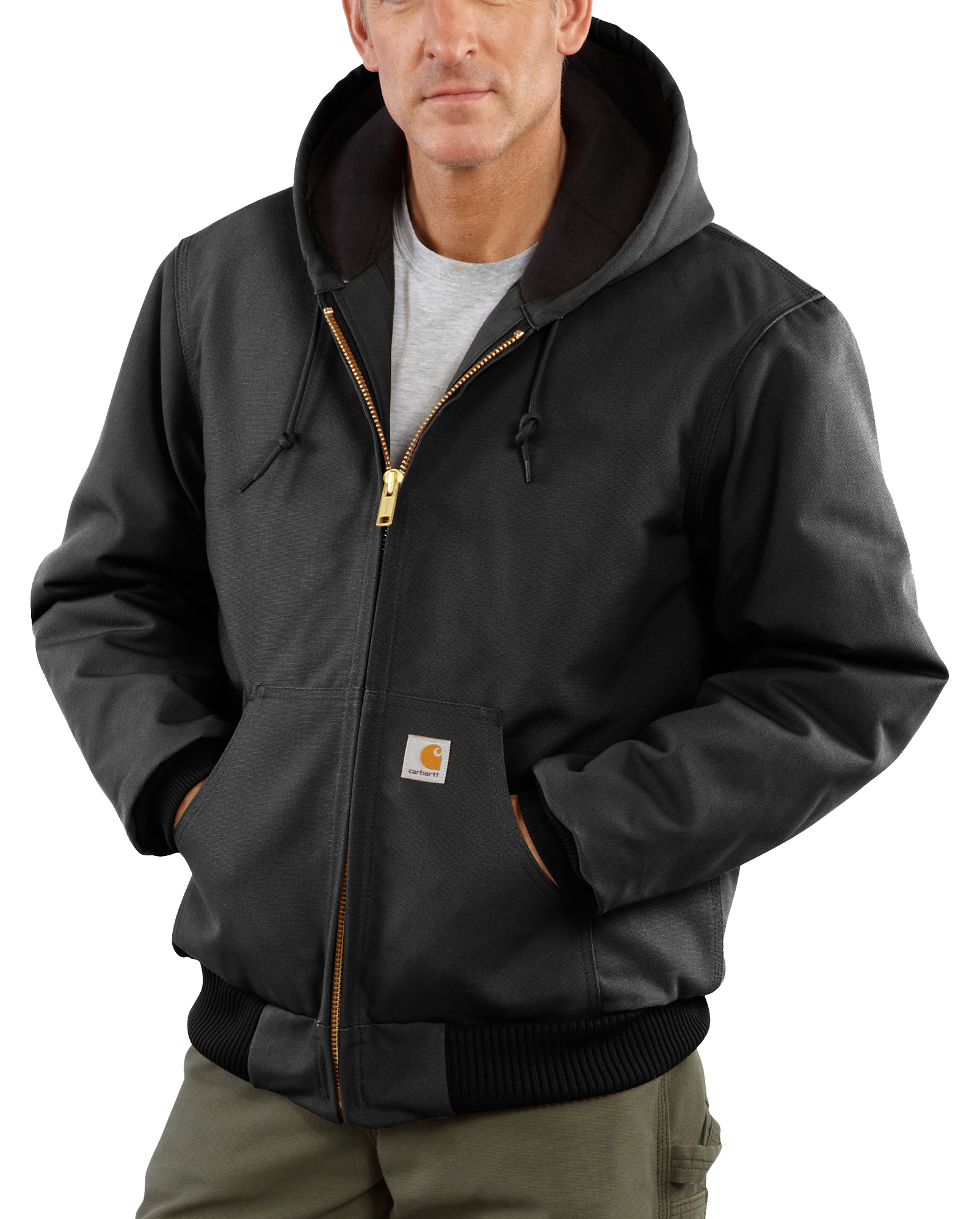 Image of Carhartt Loose-Fit Firm Duck Insulated Flannel Lined Active Hooded Jacket for Men - Black - 4XL
